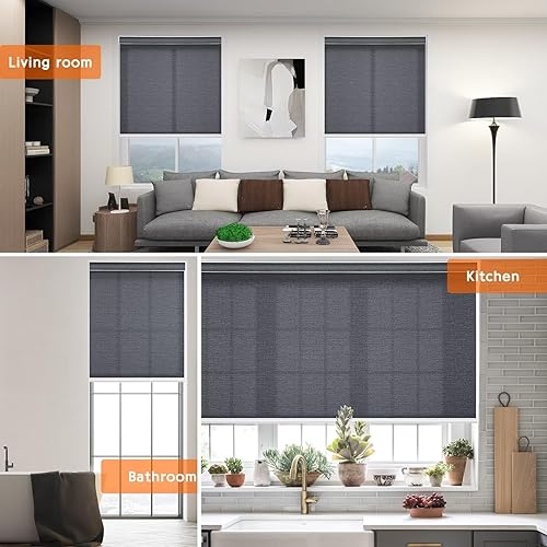 Miniatura 8 de Youngoo Persianas enrollables con filtro de luz personalizadas, persianas enrollables inalámbricas con cubierta de cenefa, fácil instalación,