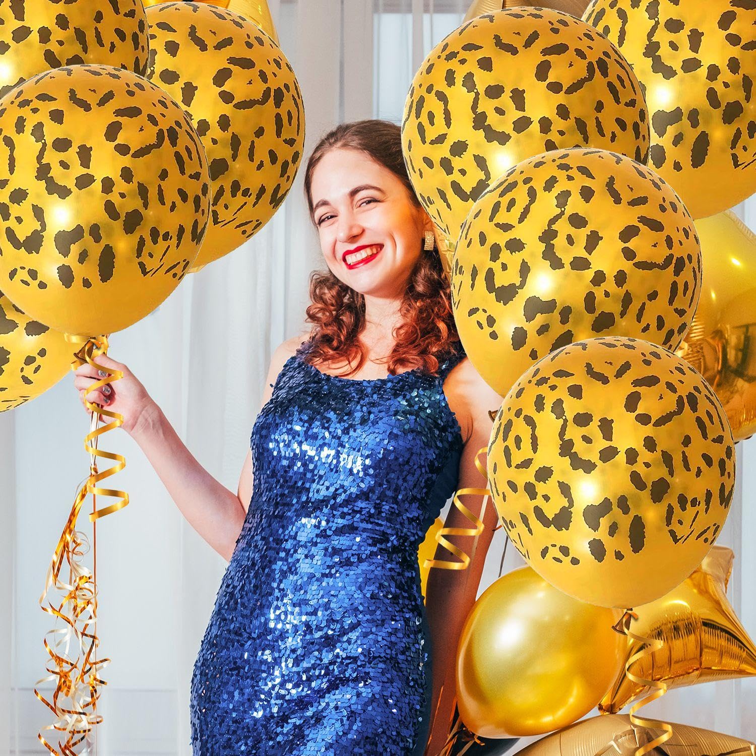 FFDHWU 50 Pieces Leopard Print Balloons & 1 Piece Decorative Ribbon, Gold, Animal Balloons, Latex - Image 4
