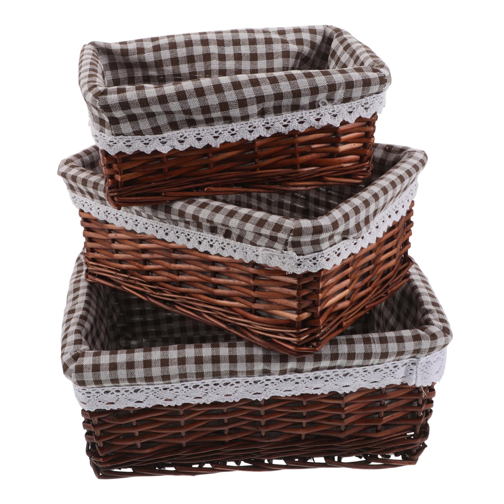 DOITOOL 3 Piezas Cesta de Almacenamiento Tejida de Mimbre Rectangular de Cesta de Mimbre para Aperitivos Mano con Forro para Libros Despensa y Artículos Diversos