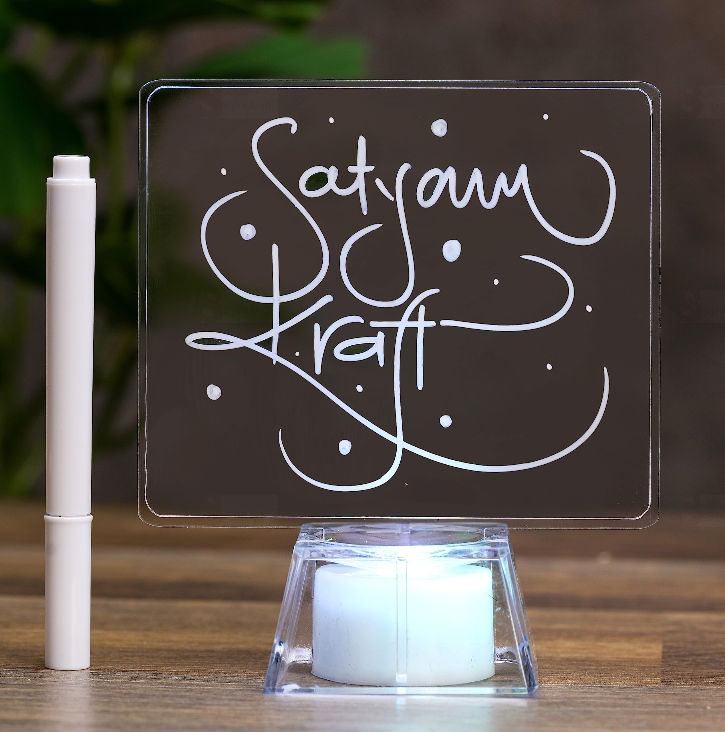 SATYAM KRAFT Acrylic Led Board Light With Pen,Led Stand Asthetic Decorations Light For Romantic Gift,Bedroom,Table,Home Decoration,Night Light Lamp And Wall Lamp For Diwali Gift(Pack Of 1) (Square)