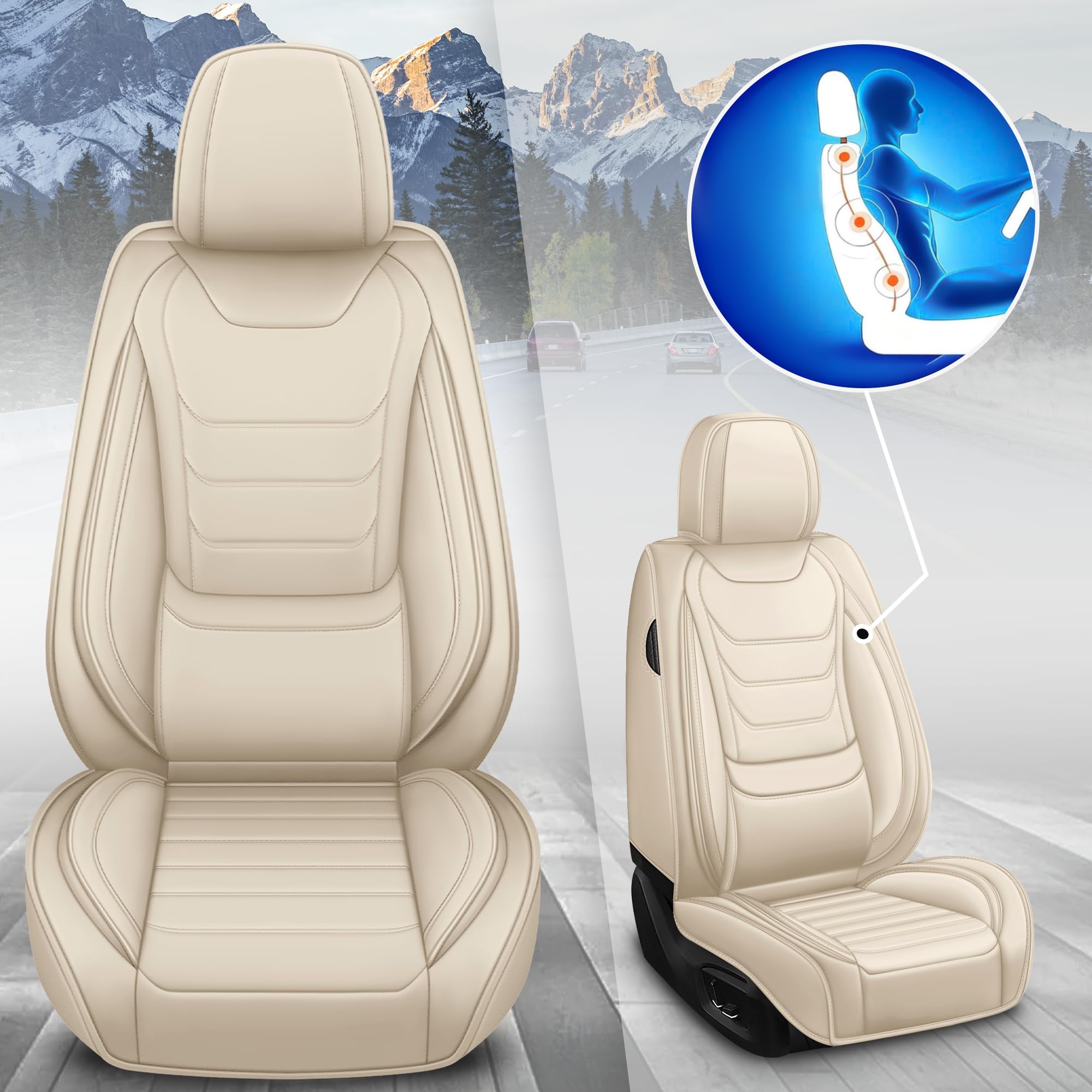 Autositzbezüge passend für Mercedes-Benz CLA 180 2007-2026, 5 Sitze Komplettset, wasserdicht & langlebig, kompatibel mit Seitenairbags, hochwertiges Nappa-Leder Sportsitzbezug.(Beige)