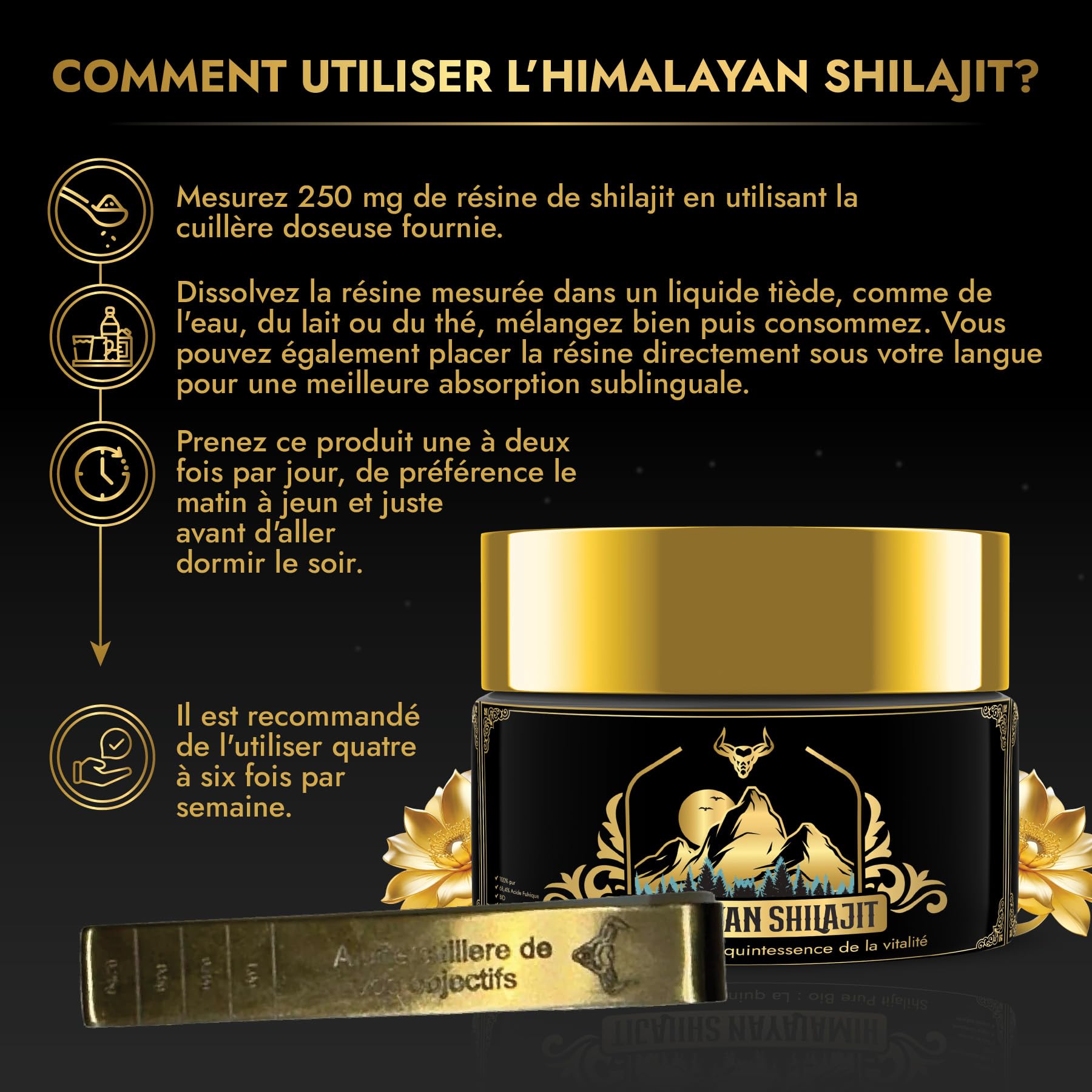 Shilajit | Shilajit Pure | Shilajit d'Himalaya Bio Purifié | Riche En Acide Fulvique, Hautement Concentré | Qualité PREMIUM 100% Pure | Sans OGM | Testé en Laboratoire | Cuillère Graduée Offerte