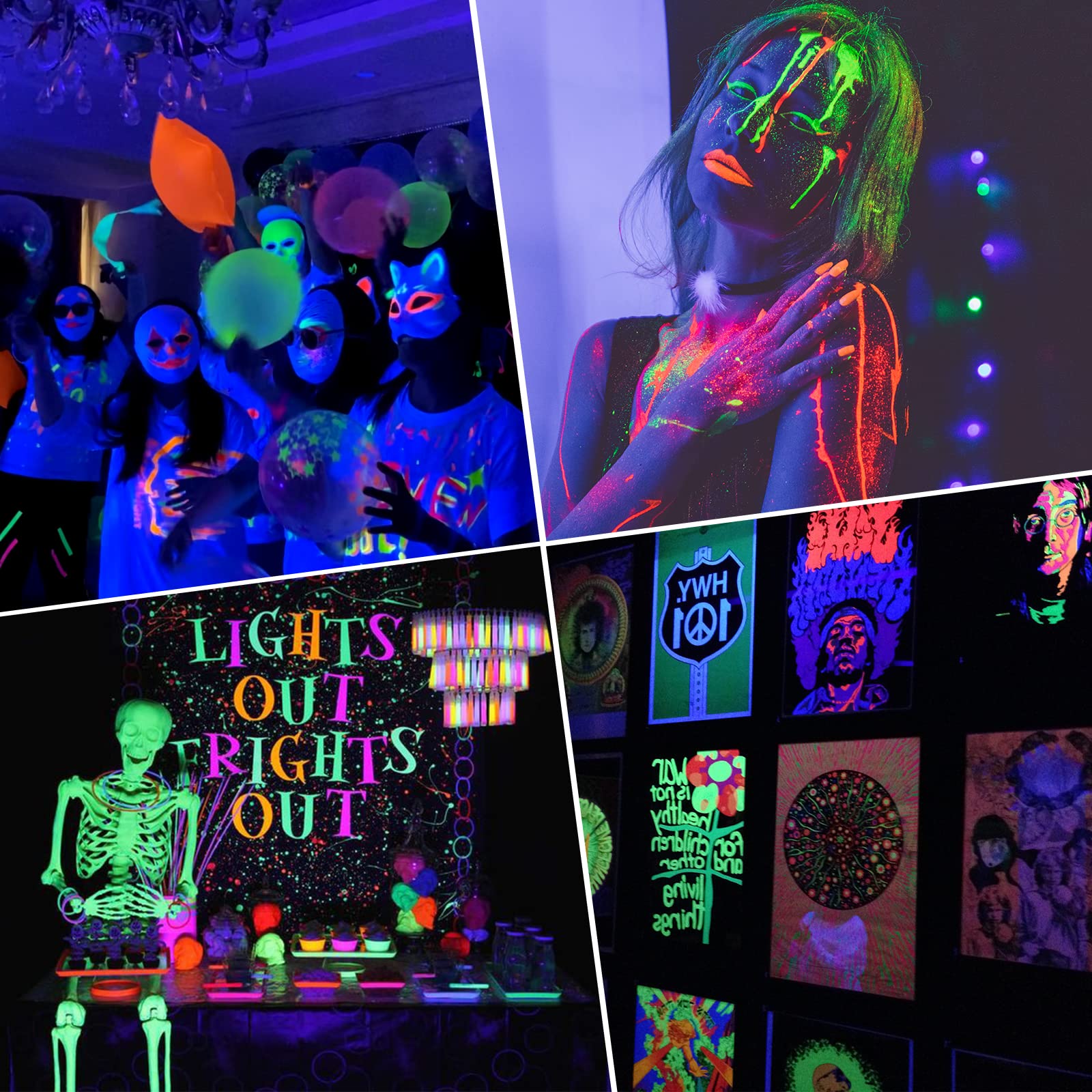 PIZHLO Upgraded 76W 108 LEDs Black Light Bar, IP66 Waterproof Blacklight Flood Light with Switch+Plug+5ft Cord, Light Up 1300ft for Glow Party Body Paint Bedroom Halloween Fluorescent Poster Tapestry