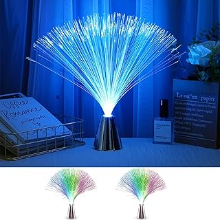MODOAO Lámpara LED de fibra óptica que cambia de color, paquete de 2 linternas LED de fibra óptica coloridas, funciona con pilas, lámpara de ambiente festivo para sala de estar, baño, bar, fiesta