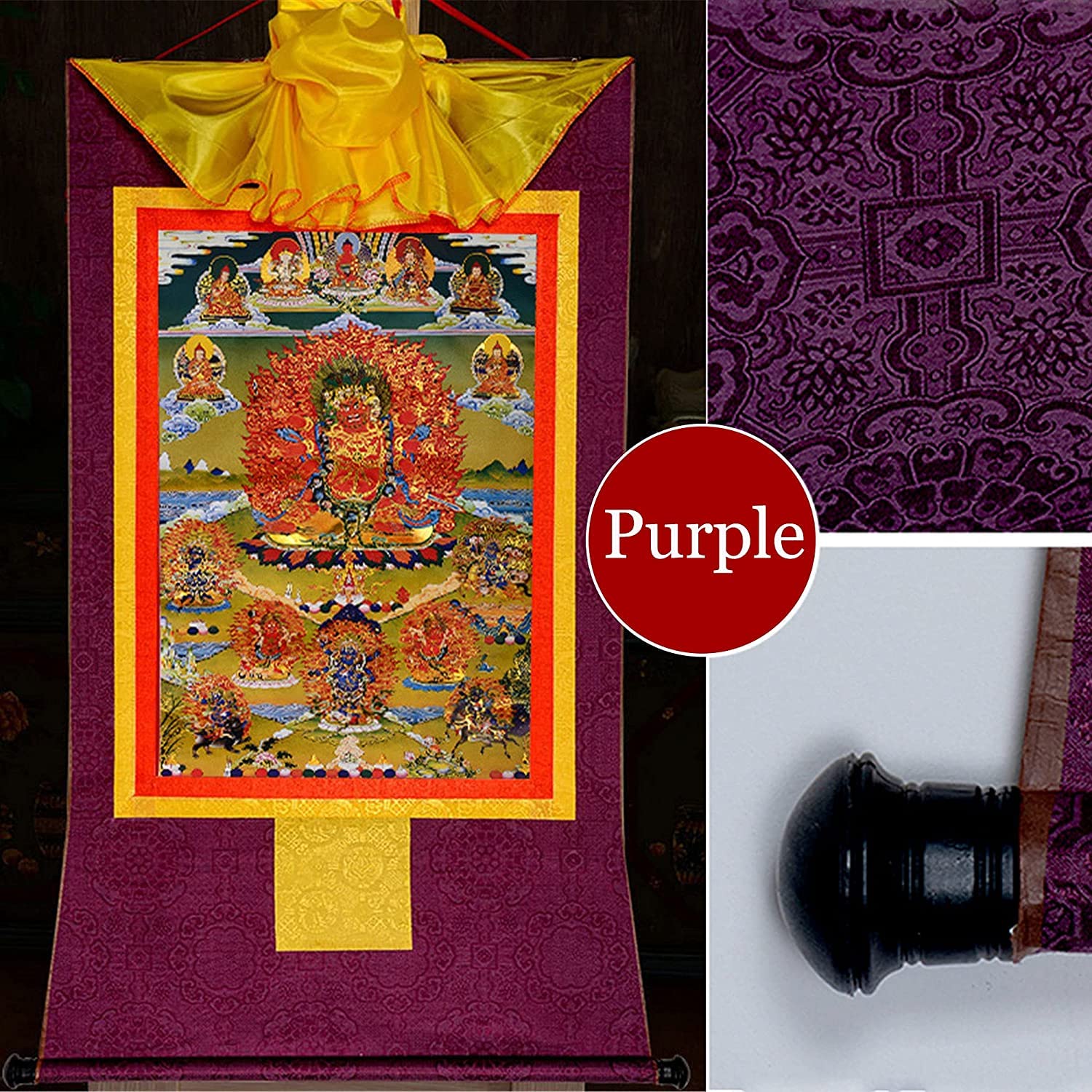 Hayagriva, buddyjski brokat Thangka(Purple,Large(85cm*63cm))