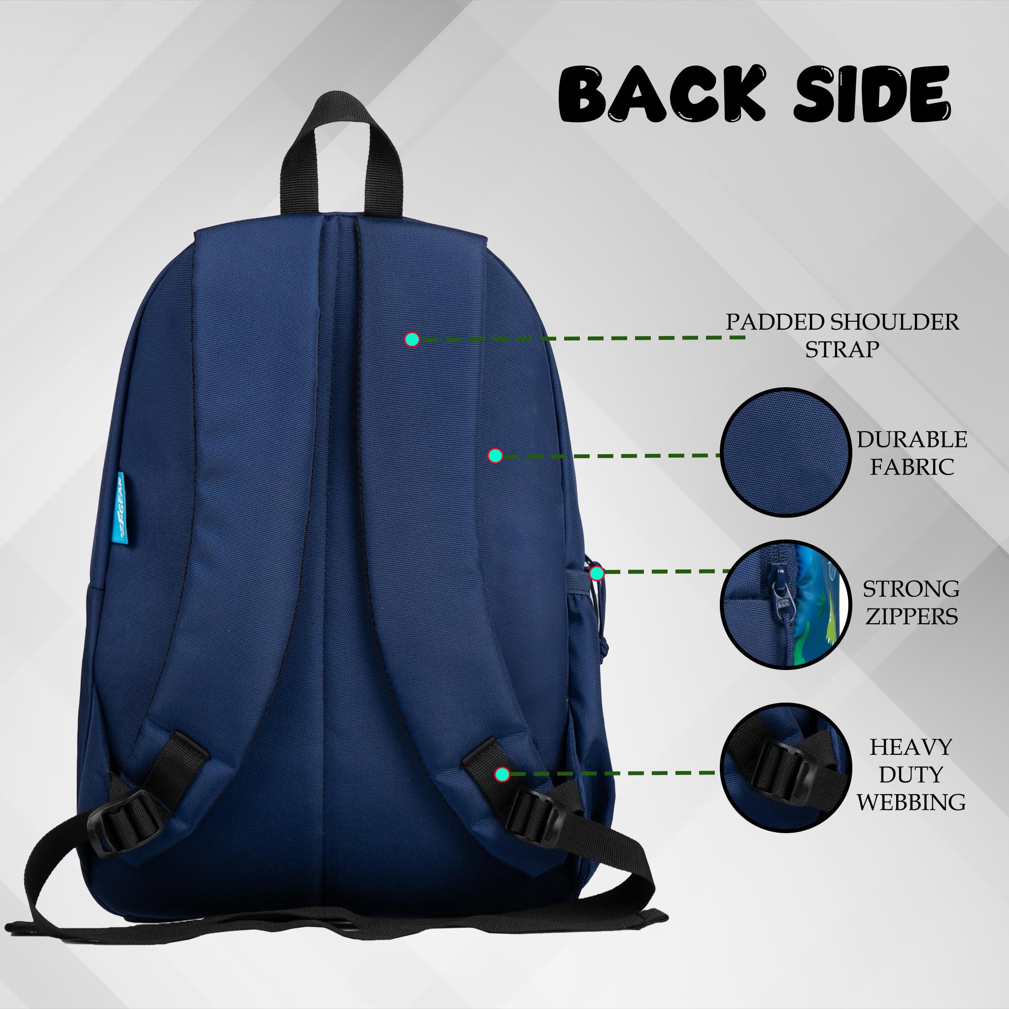 F Gear Brio Kids Backpack|Water-Resistant Polyester|2 Spacious Compartments with Front Pocket & Bottle Holder Adjustable Shoulder Straps|Durable YKK Zippers (Navy Dino, Small)