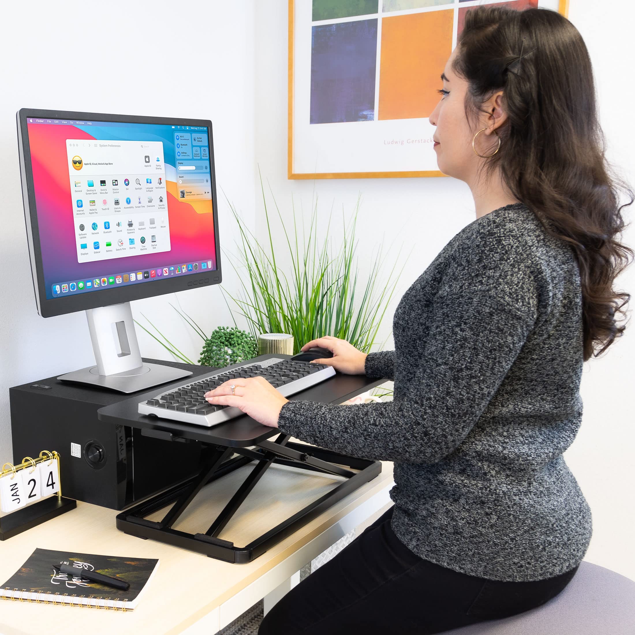 Steh-Sitz Schreibtisch Höhenverstellbar, Ergonomische,60 x 34 cm Stehpult,für Büro, Arbeitszimmer, Wohnzimmer und Fenster, Schwarz
