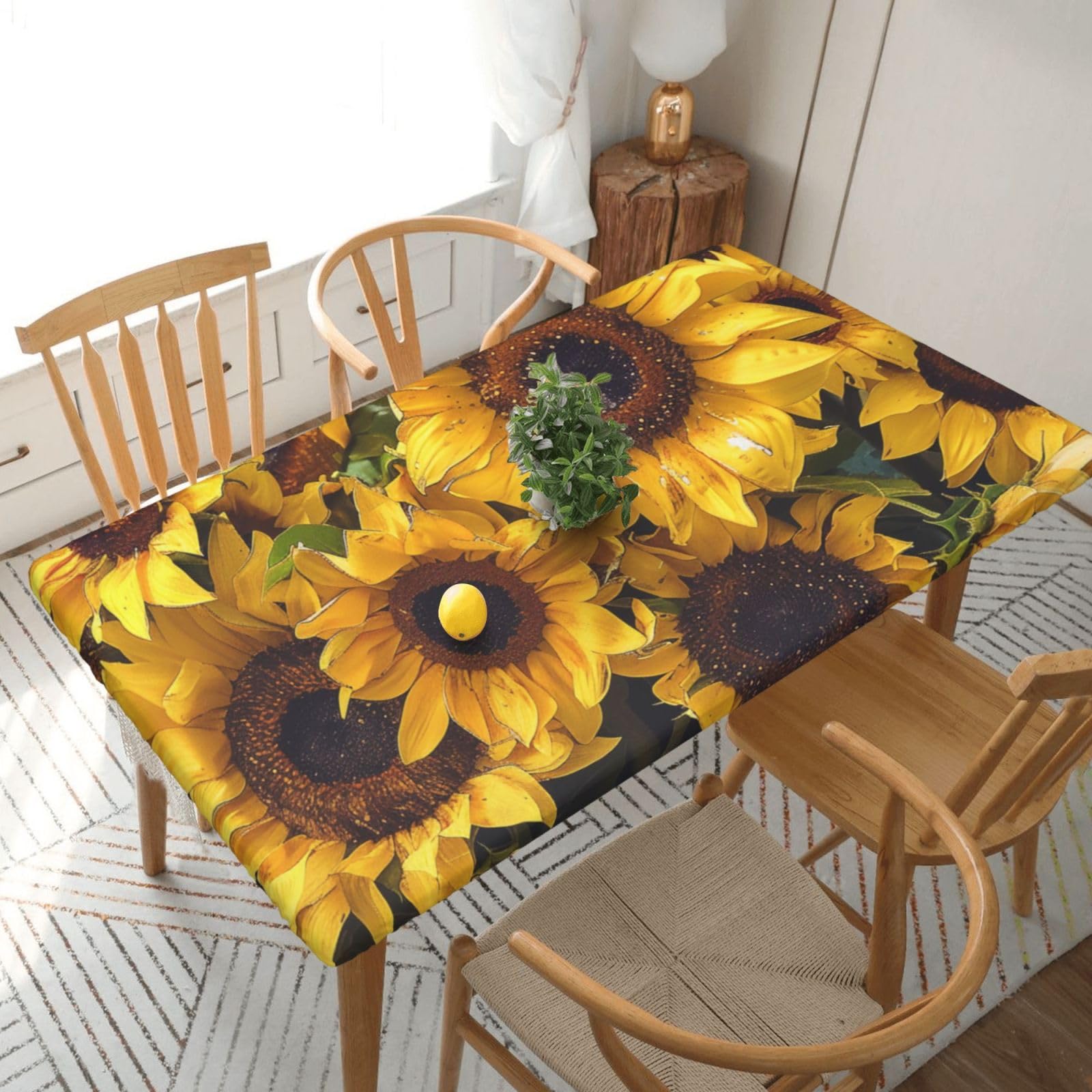 WPKJU Sunflower Printed Tablecloths 5ft Rectangular Table Covers Washable Polyester Decorative Table Cloth for Dining Table Picnic Wedding