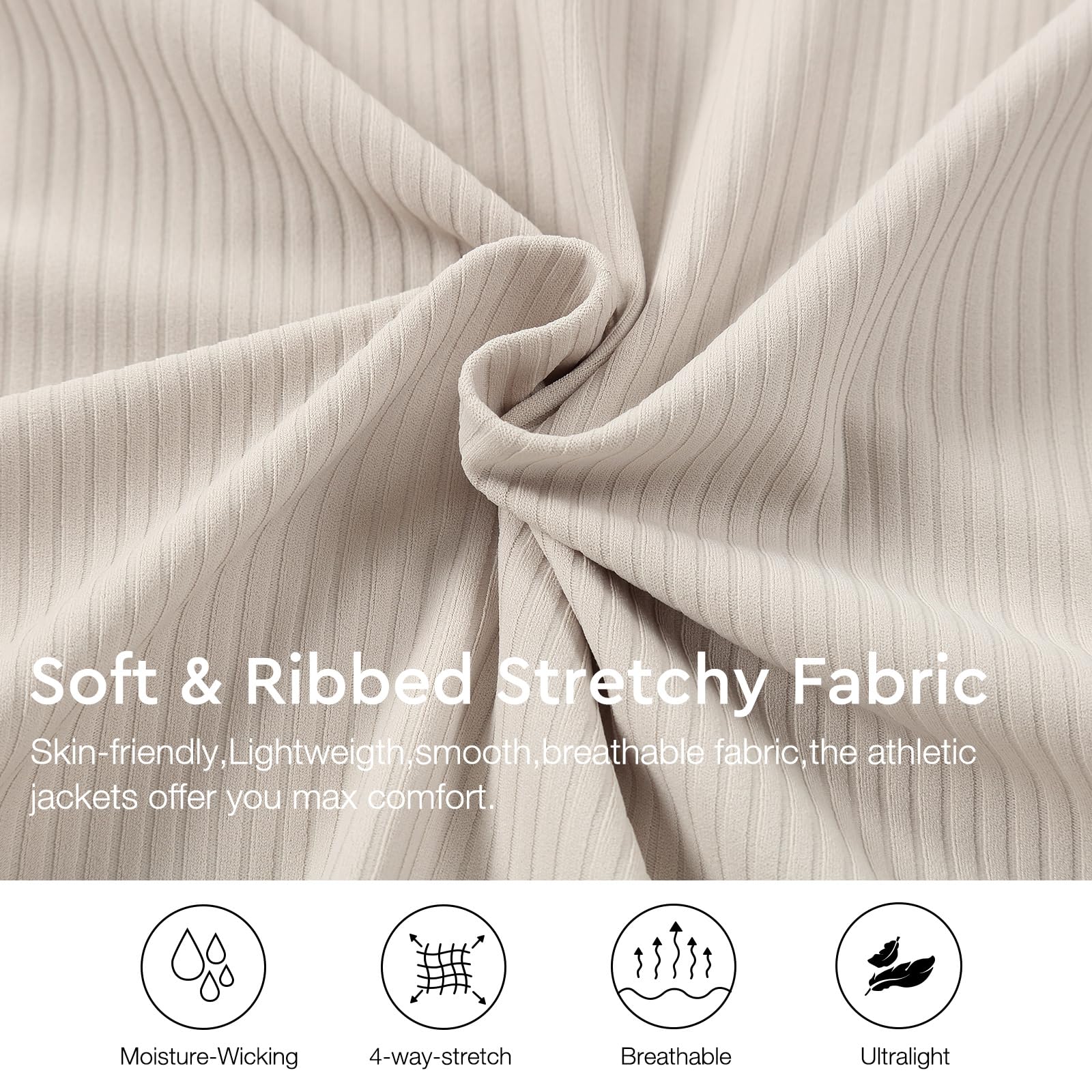 ANIVIVO Running Jackets for Women, Full Zip Workout Jacket Athletic Gym Sports Jacket with Zipper Pockets(Beige,M)