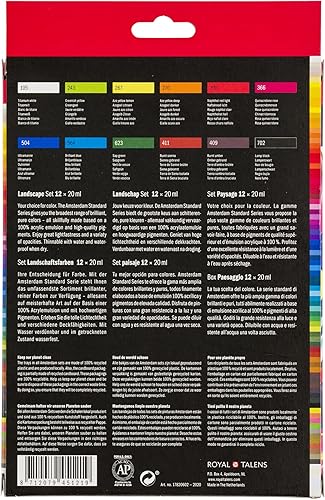 Miniatura 2 de Amsterdam Juego de pintura acrílica serie estándar, juego de paisaje (tubos de 12 x 0.7 fl oz), mezcla de colores, perfecto para pinturas de paisajes