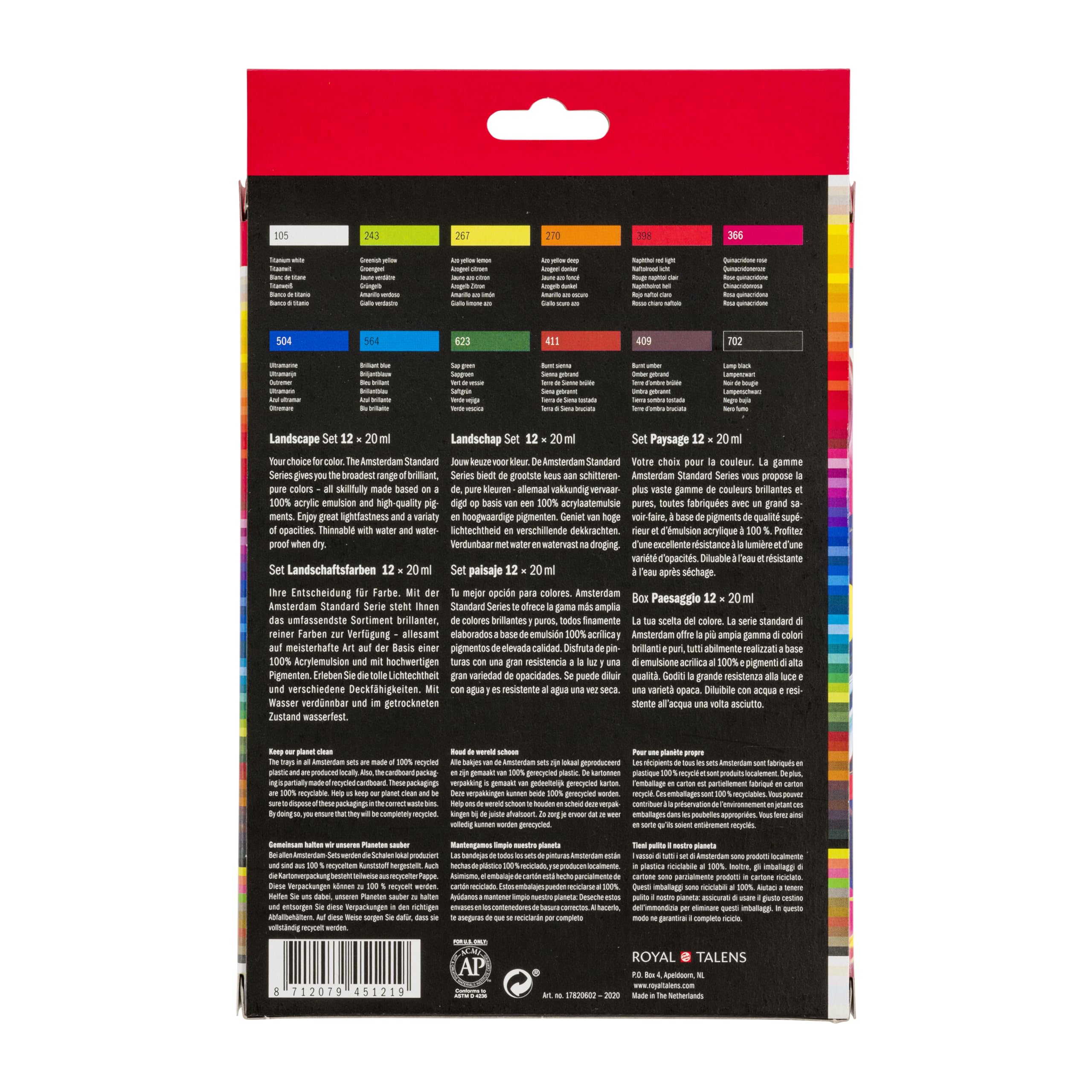 Amsterdam Zestaw farb akrylowych z serii standardowej | zestaw krajobrazu (tubka 12 x 20 ml) | mieszane kolory idealne do obrazów krajobrazowych
