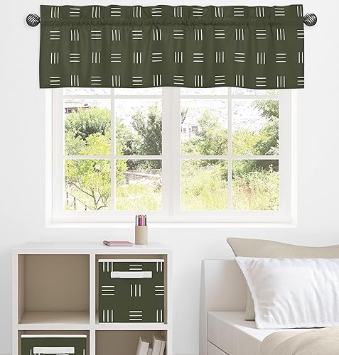 Miniatura 2 de Sweet Jojo Designs Cenefa de tratamiento de ventana verde cazador, color blanco, bohemio, bosque, tribal, suroeste, escotilla de tela de barro,