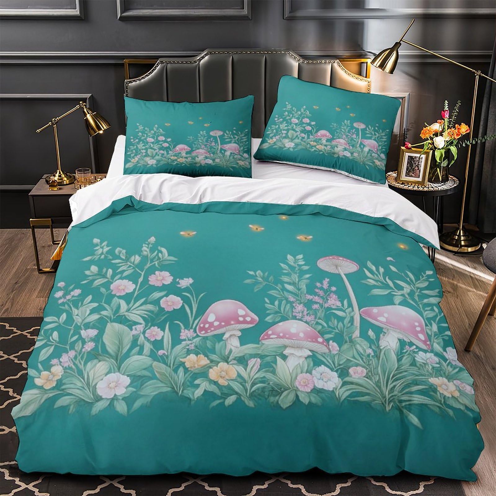 Housse de couette fairy mushrooms imprimé 3d parure de lit microfibre hypoallergénique