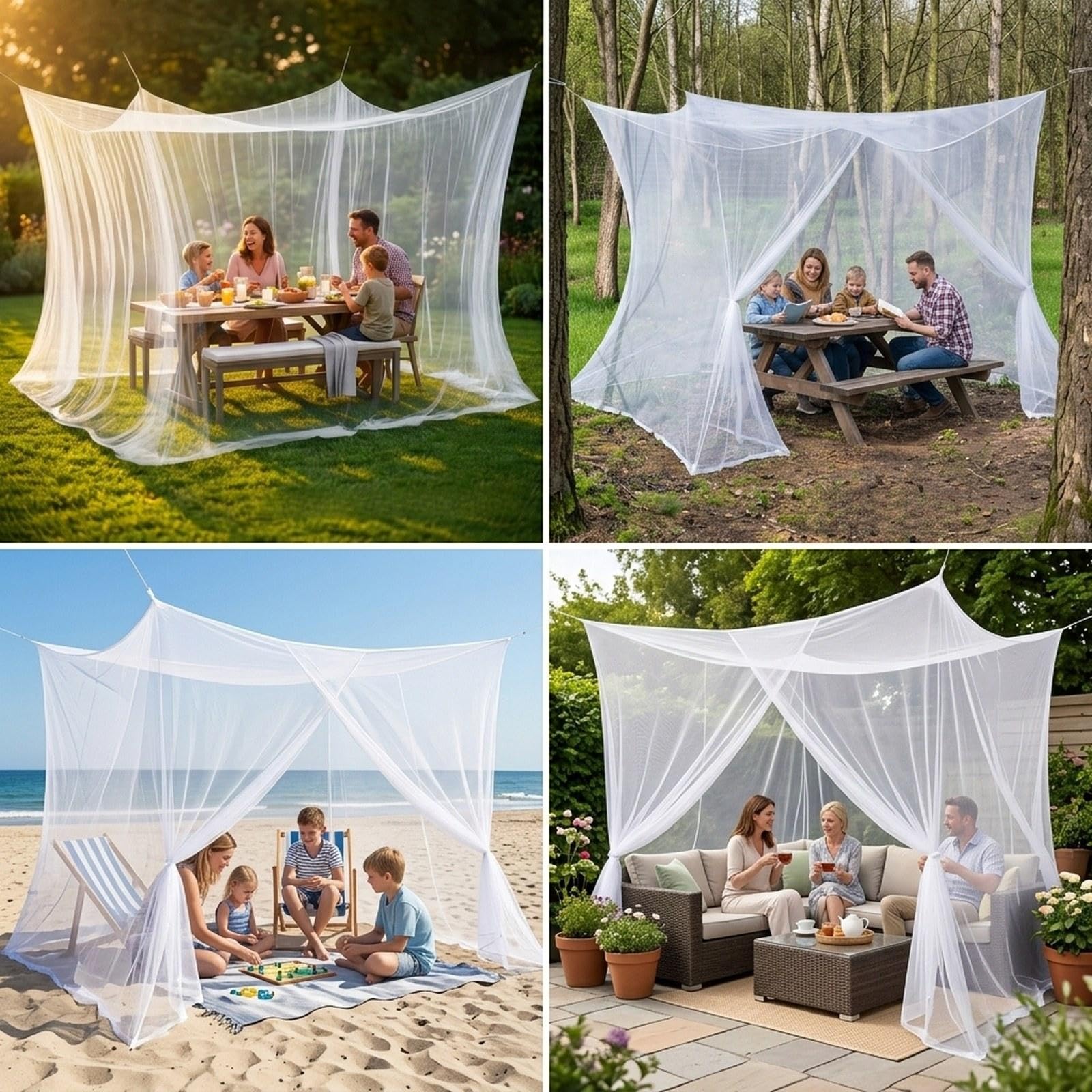 Moustiquaire pour Terrasse et Camping, Rideau en Polyester, Tissu Doux, Installation Rapide avec Corde, Idéale pour Les Pique-niques, AUT, 300 X 500 X 250 Cm
