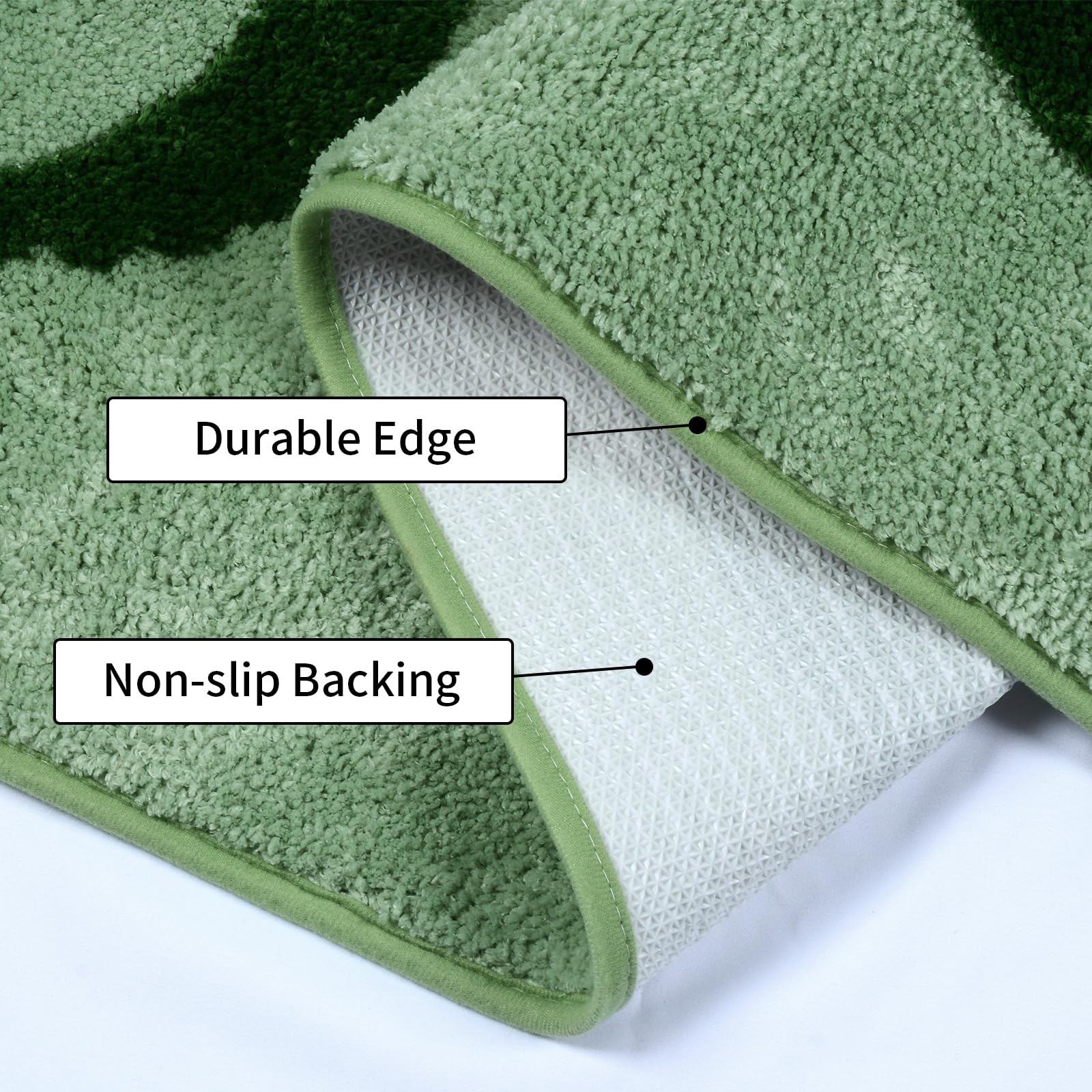 Schweek Juego de 3 tapetes bohemios para baño, antideslizantes, con forma de U, absorbentes de agua, fases lunares, lavables, color verde