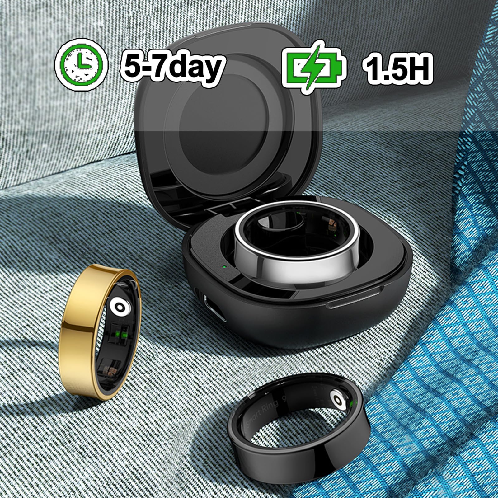 findtime Smart Ring Smartringe für Herren Damen IP68 Wasserdicht Fitness Ring Schrittzähler Kalorien Schlaftracker Smartring Android iOS Physiologische Erinnerung Herzfrequenz Aktivitätstracker