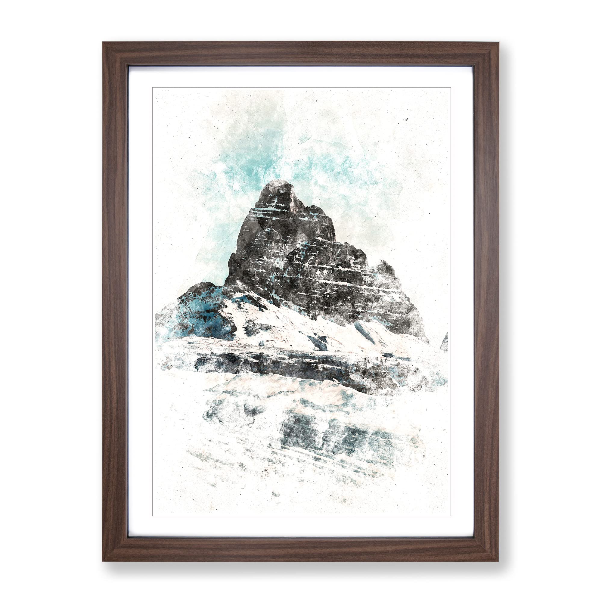 Mountain Summit In Italy Watercolour Modern Framed Wall Art Print