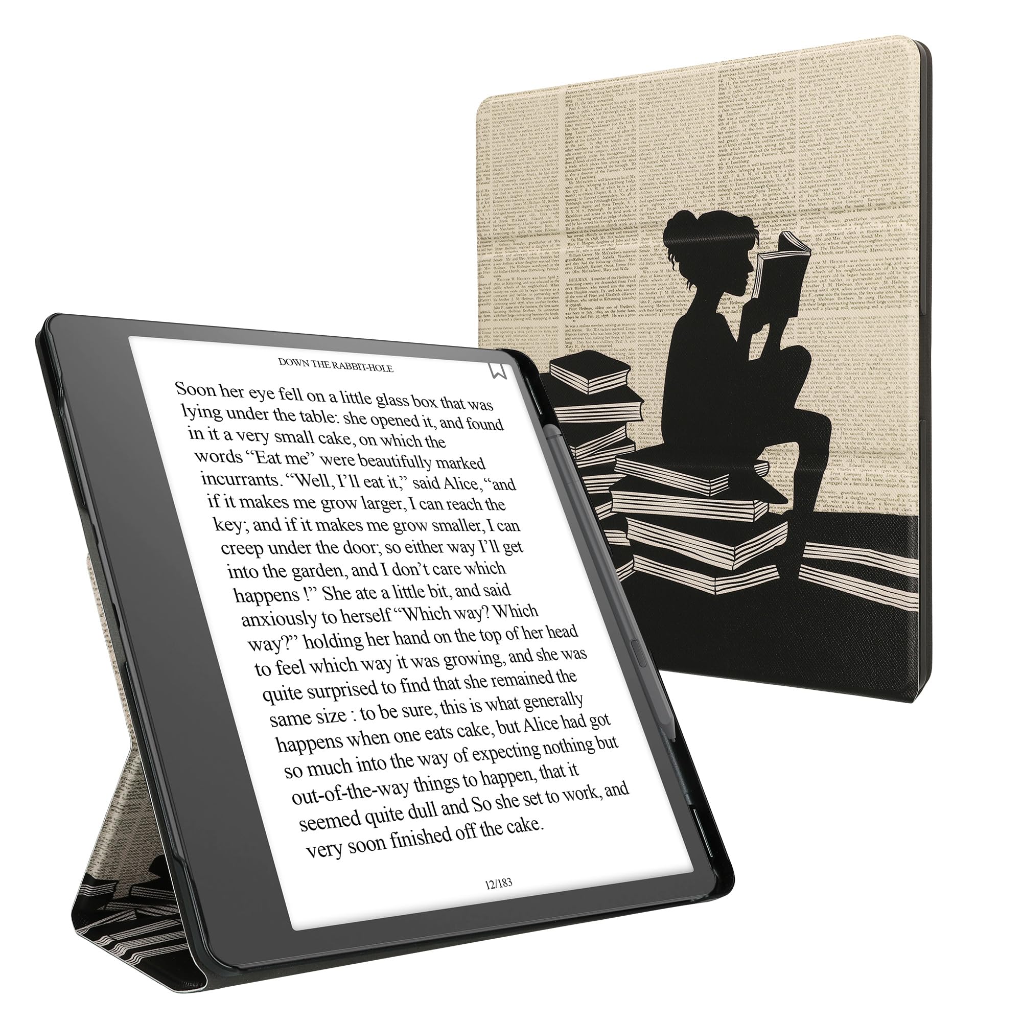 kwmobile Etui ochronne do czytnika e-booków kompatybilne z Amazon Kindle Scribe (2022/2024) - etui ze sztucznej skóry do czytnika e-booków z podwójnym stojakiem i uchwytem na długopis - czytająca
