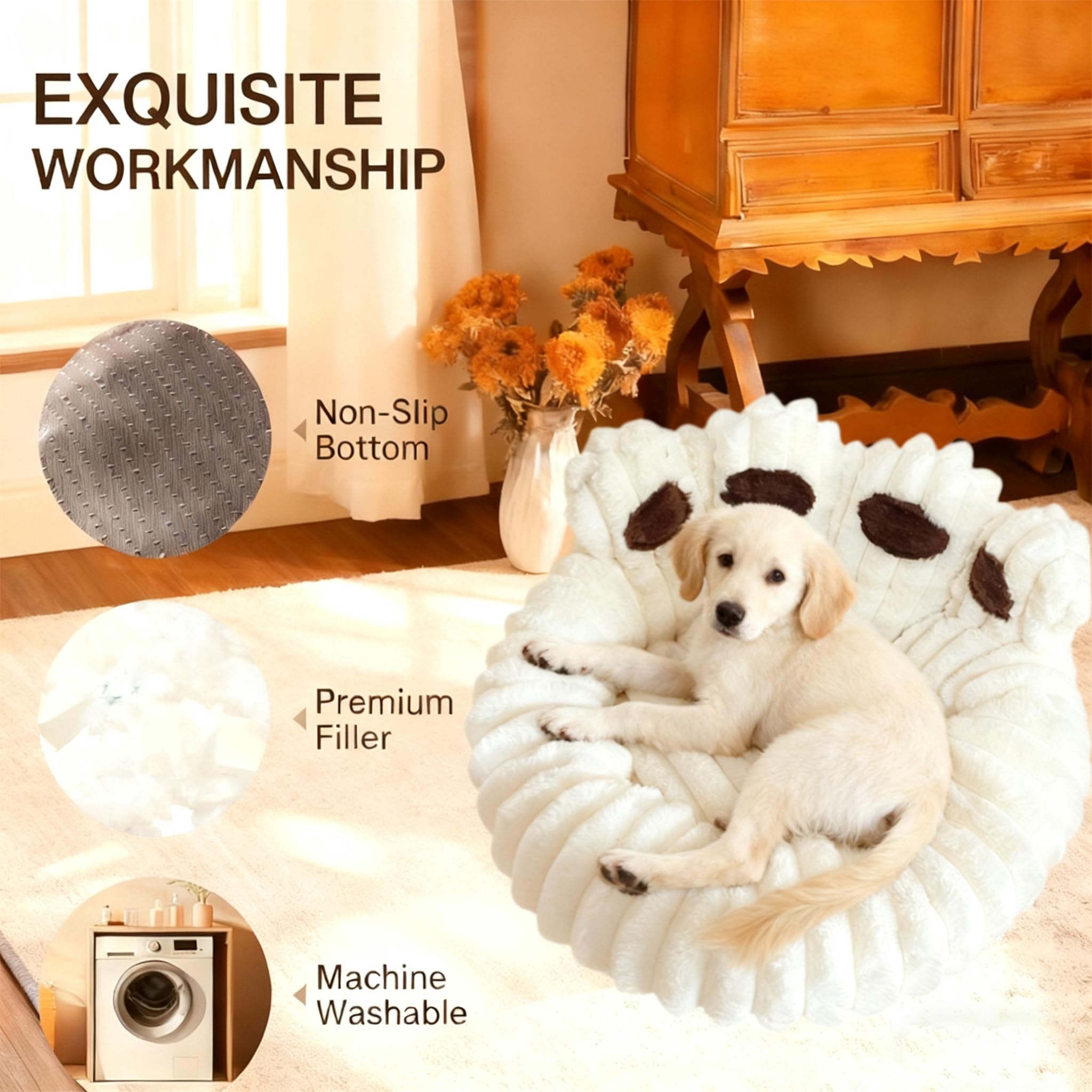 Cuccia Cane Interno Letto Morbida per Cani Lettino Gatto Lettino per Animali Domestici Cuccia per Gatti Fluffy Peluche Letto per Cani Lavabili Antiscivolo (Beige, 60cm)
