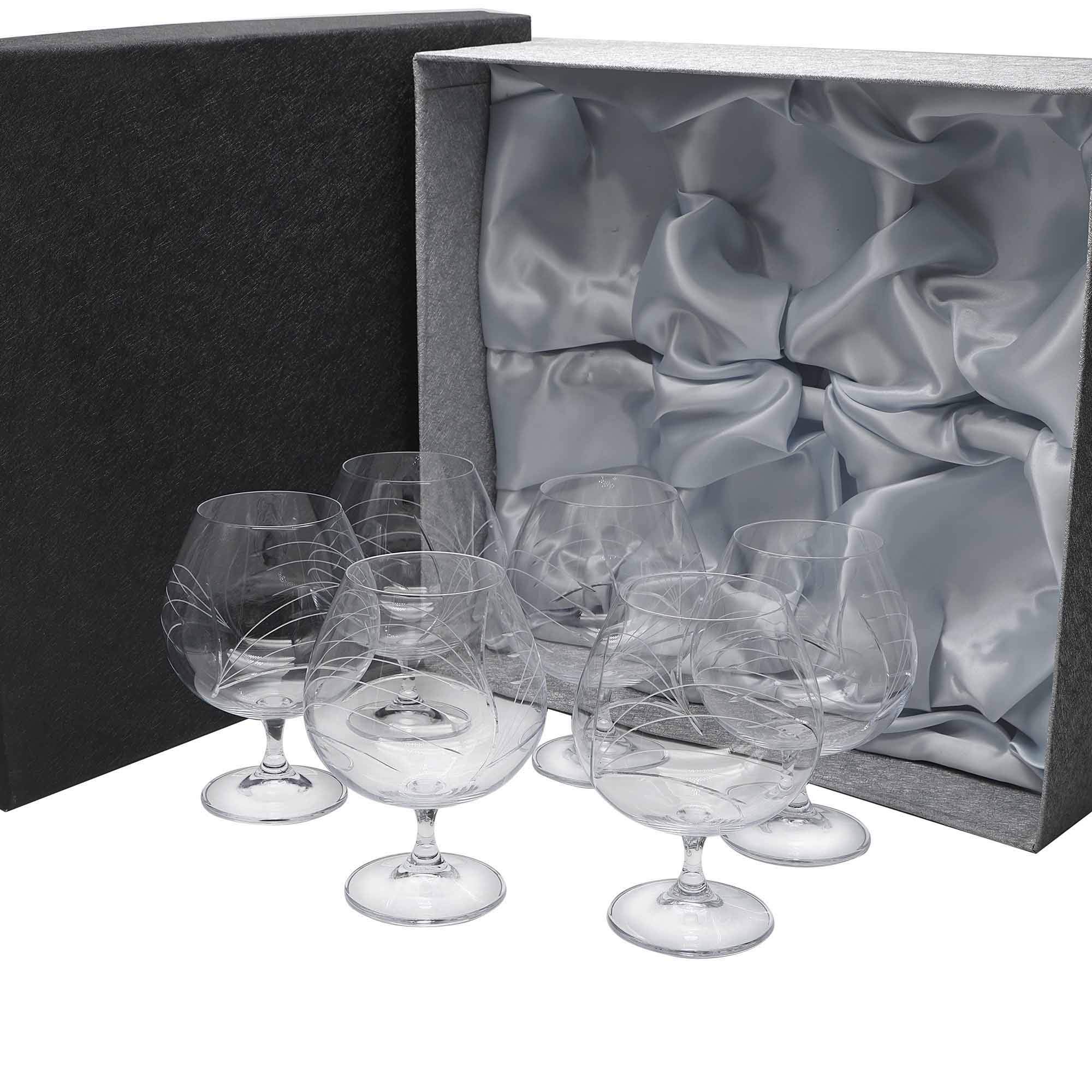 Gala&K | Set de 6 copas de cristal para coñac o brandy | Talladas a mano | Colección GASTRO.