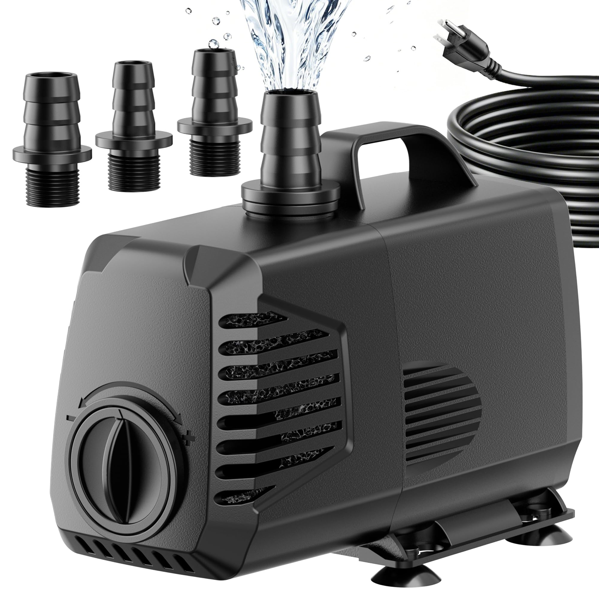 POPOSOAP 880GPH Submersible Water Pump, Water Fountain (85W 3200L/H) with 10.5FT High Lift Adjustable &amp; 3 Nozzles &amp; 16.4FT Cord, Ultra Quiet Aquarium Pump for Pond Fountain Waterfall Hydroponics-Q105