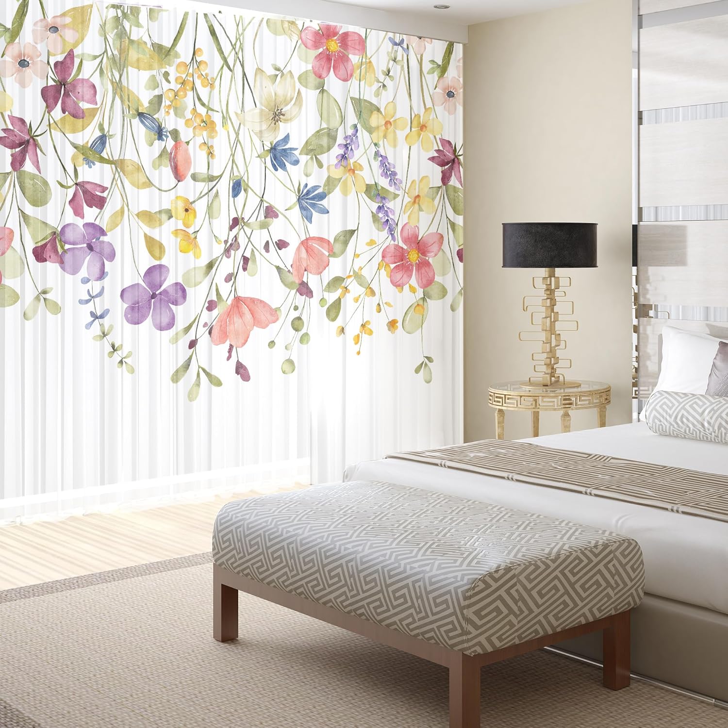 floral sheer curtains for living room 84 inch length 2 panels set elegant purple pink flower printed window curtain chiffon drapes for bedroom z-flower 54"w x 84"l (pack of 2)