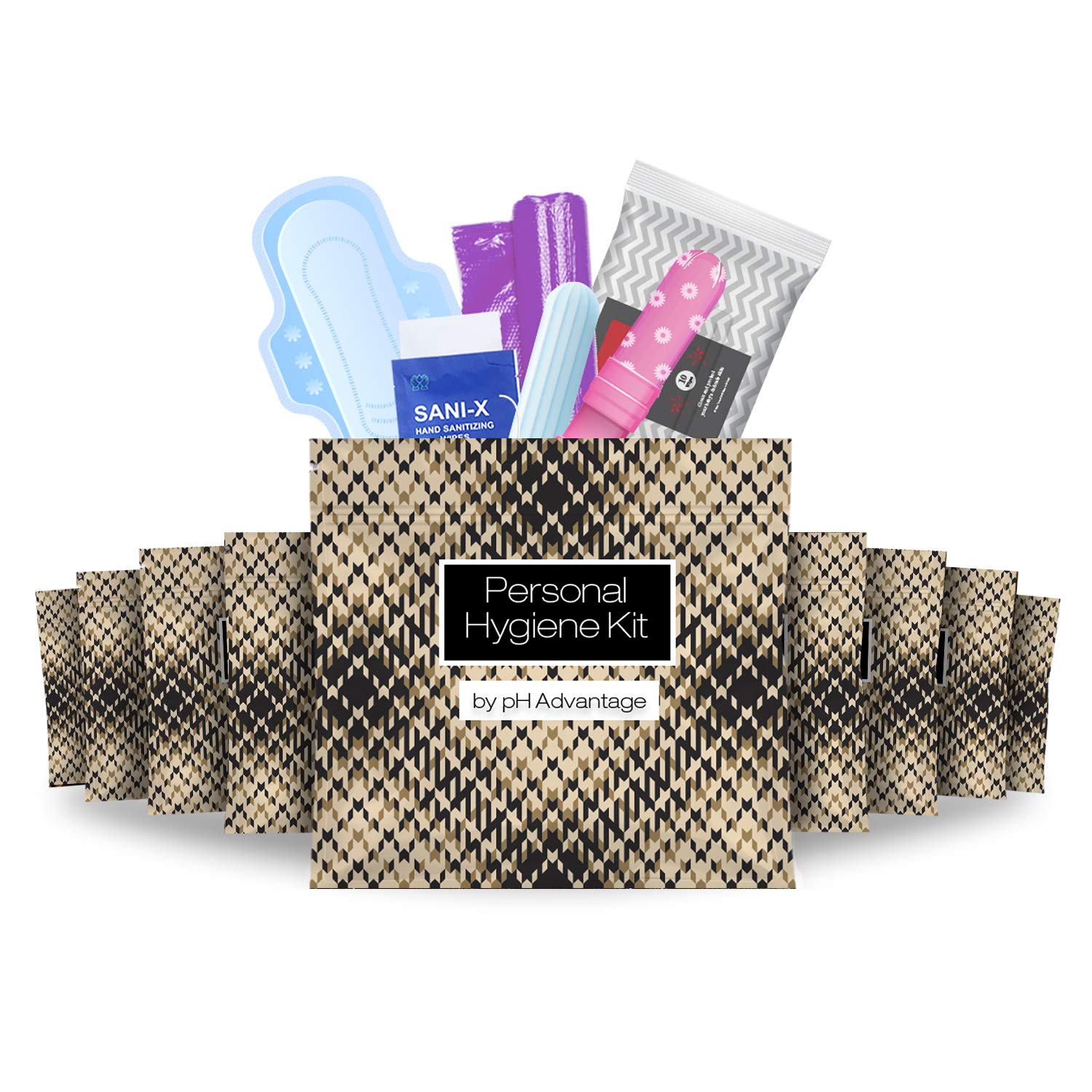 Menstrual Kit All-in-One 10 Pack | Convenience on The Go | Period Kit Pack for Travelling, Tweens & Teenagers or just When You’re Out | Individually Wrapped Feminine Hygiene Product (Light Leather)