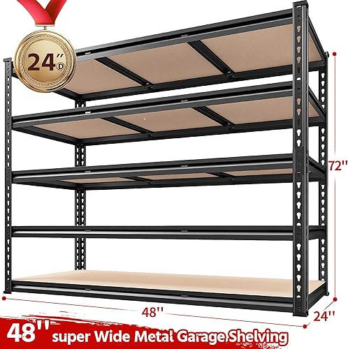 Miniatura 3 de REIBII 48.2''W Garage Shelving Heavy Duty Storage Shelves 3000LBS Heavy Duty Shelving 72''H Adjustable Metal Shelves for Garage Storage Rack