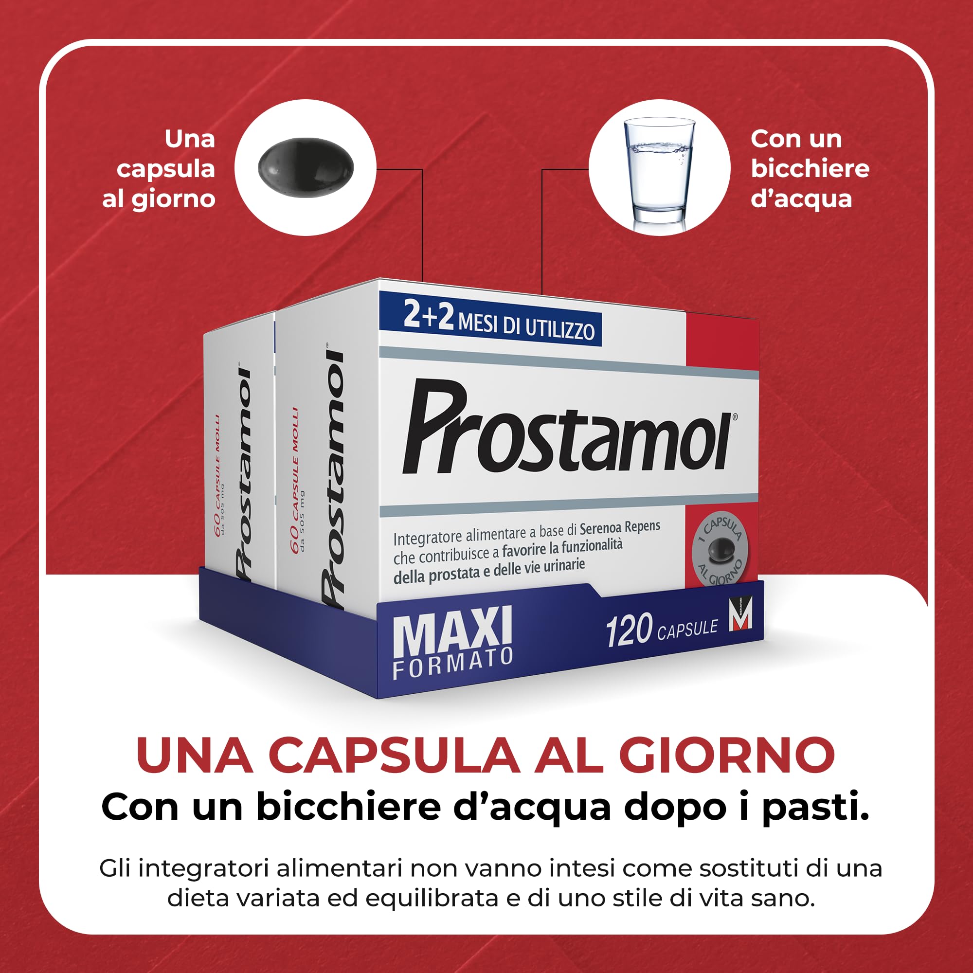 Prostamol 120 Capsule Molli - Integratore Alimentare a base di Serenoa repens (320 mg) per la Funzionalità della Prostata e delle Vie Urinarie. Senza Glutine. Naturalmente privo di lattosio.