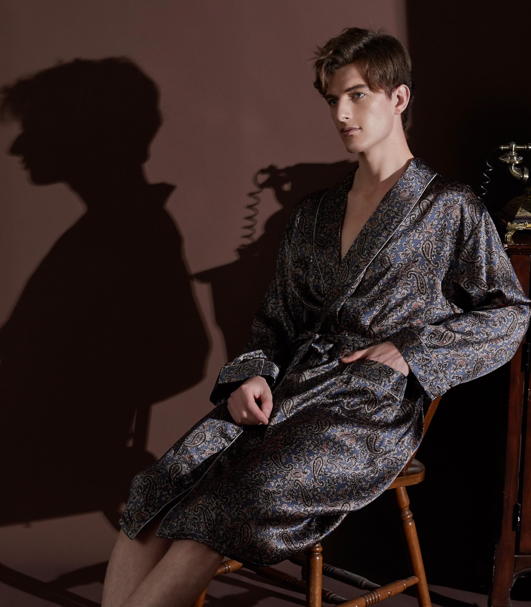 Męski szlafrok w 100% z jedwabiu morwowego kimono szlafrok kąpielowy z nadrukiem paisley, ciężki jedwab 19 Momme szlafrok