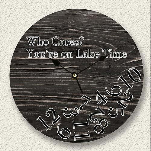 Miniatura 8 de Reloj de pared de madera vintage rústico envejecido redondo grande funciona con pilas sin tictac Who Cares Youre on Lake Time números arábigos