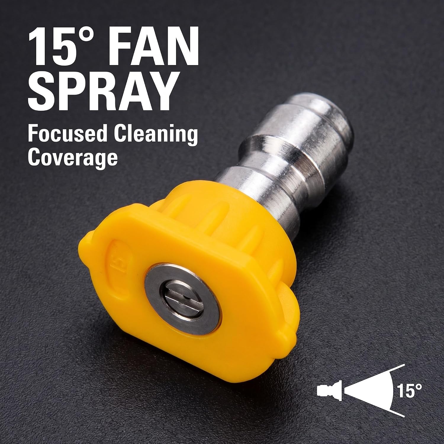 Stainless Steel Washer Nozzle Tip,15° 3×3cm High Pressure Stable Lightweight High Strength Sprayer Nozzle Tip with Rust and Corrosion Resistance for Home Pressure Washer Parts and Accessories (Yellow)