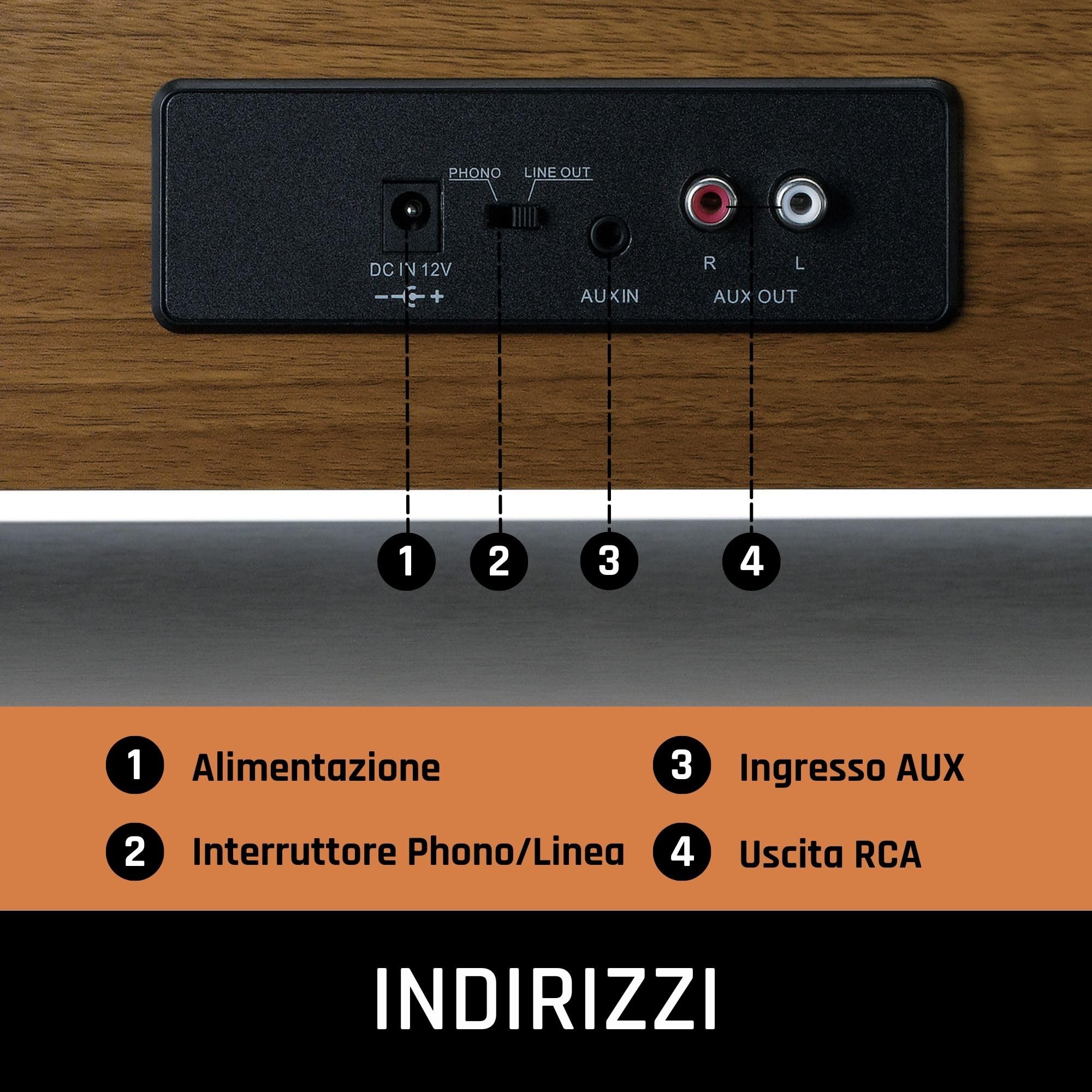 Lenco LS-410 Giradischi Bluetooth z głośnikiem 40W RMS, wzmacniaczem, RCA, AUX-in, drewniany brązowy