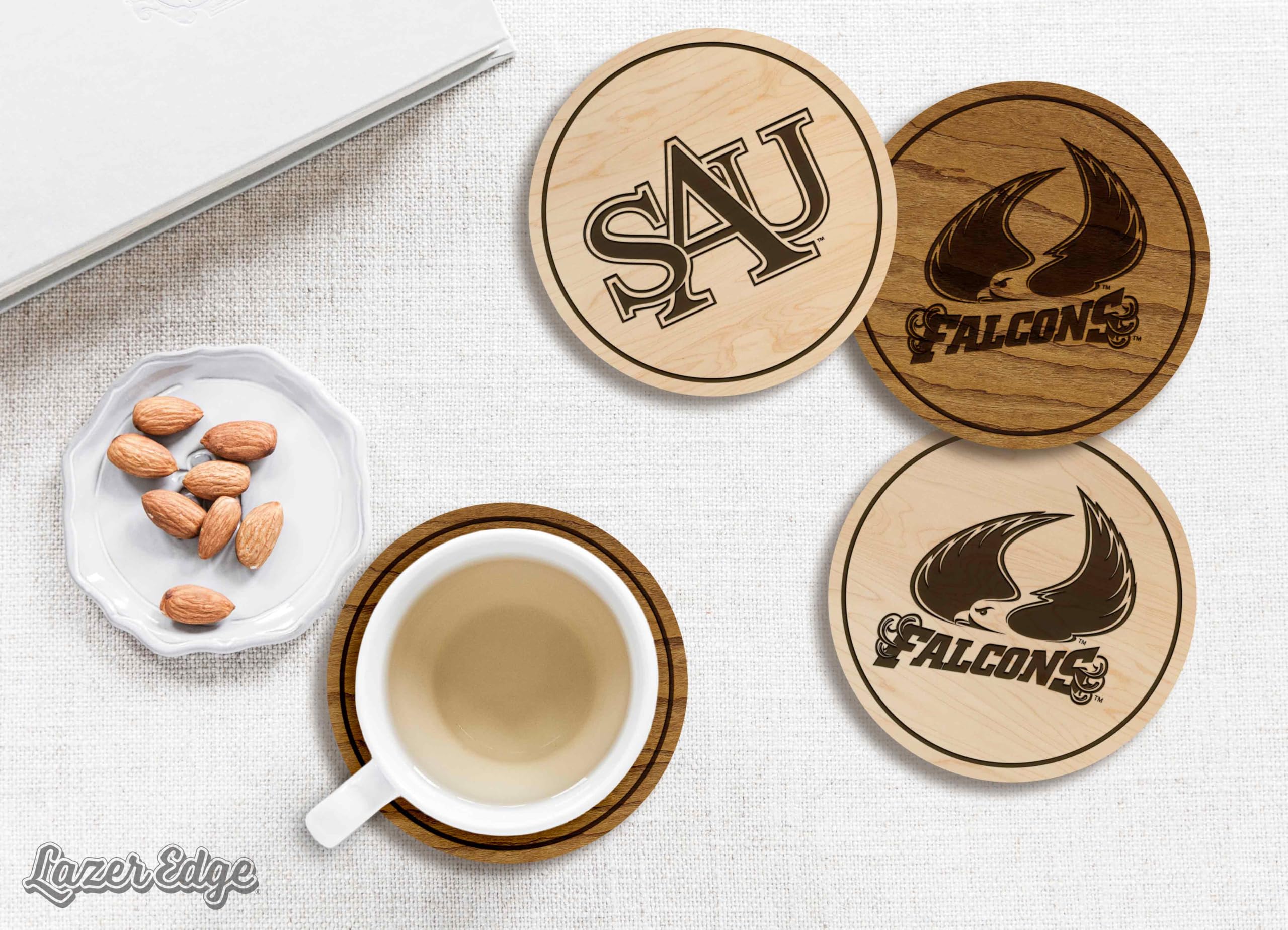 LazerEdge Untersetzer aus Holz, Motiv Saint Augustine's Falcons, Kirschholz, offizielles Lizenzprodukt, 4 Stück