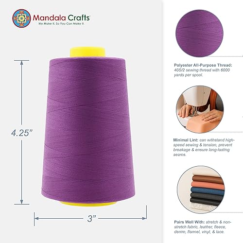 Vista 278 de Mandala Crafts - Hilo de coser multiusos de poliéster para máquina de coser de sarga, sobrehilado, acolchado Beige