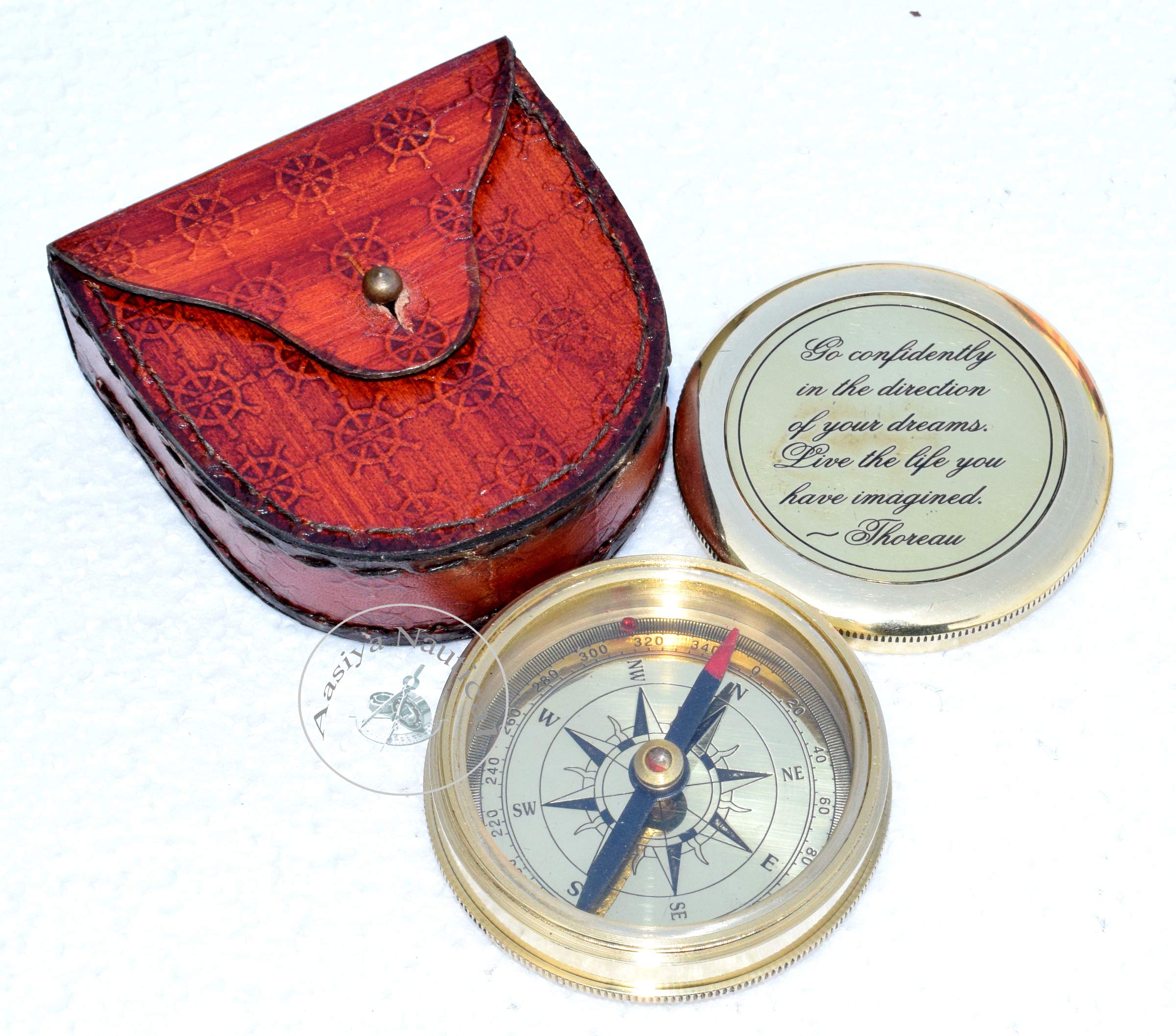 aasiya nauticalGo Confidently in The Direction of Your Dreams Thoreau's Quote Compass with Leather case Best Gift Item
