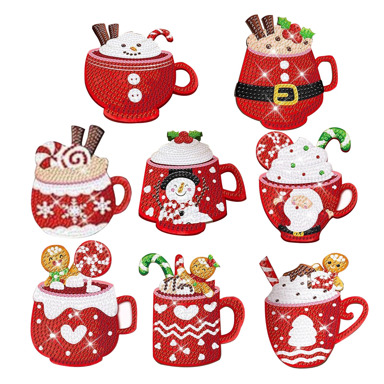 Littleboyny 8 Stück Weihnachtsdeko Tisch fur Tassen, Weihnachtskunst DIY Bastel Untersetzer für Erwachsene, Kunstmalerei Sets für Männer und Frauen, Diamant Bastelzubehö,Weihnachten Geschenk