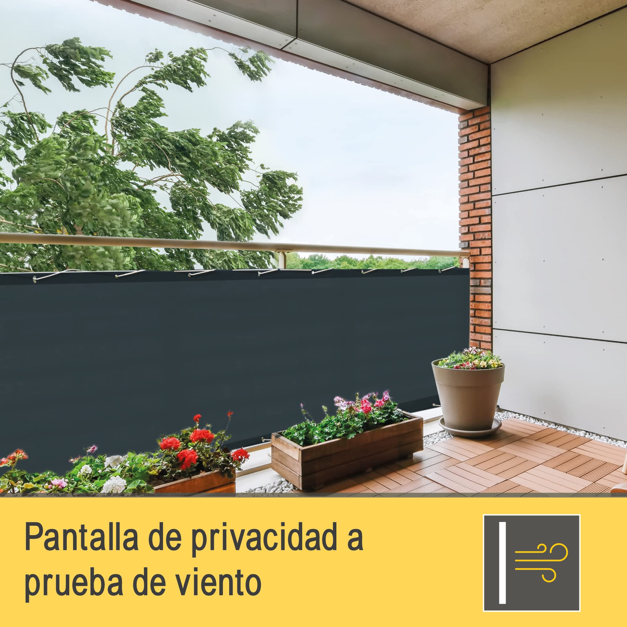 Sol Royal Malla ocultacion Mallas Protección Visual Balcon SolVision PB2 PES Pantalla Opaca 300x90 cm Antracita balcón privacidad con Ojales Cuerdas