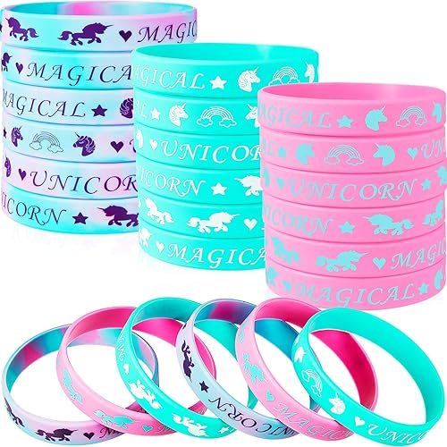 BBTO 30 pulseras mágicas de silicona de unicornio para fiestas de unicornio, pulseras de unicornio vibrantes para niñas, fiestas temáticas de