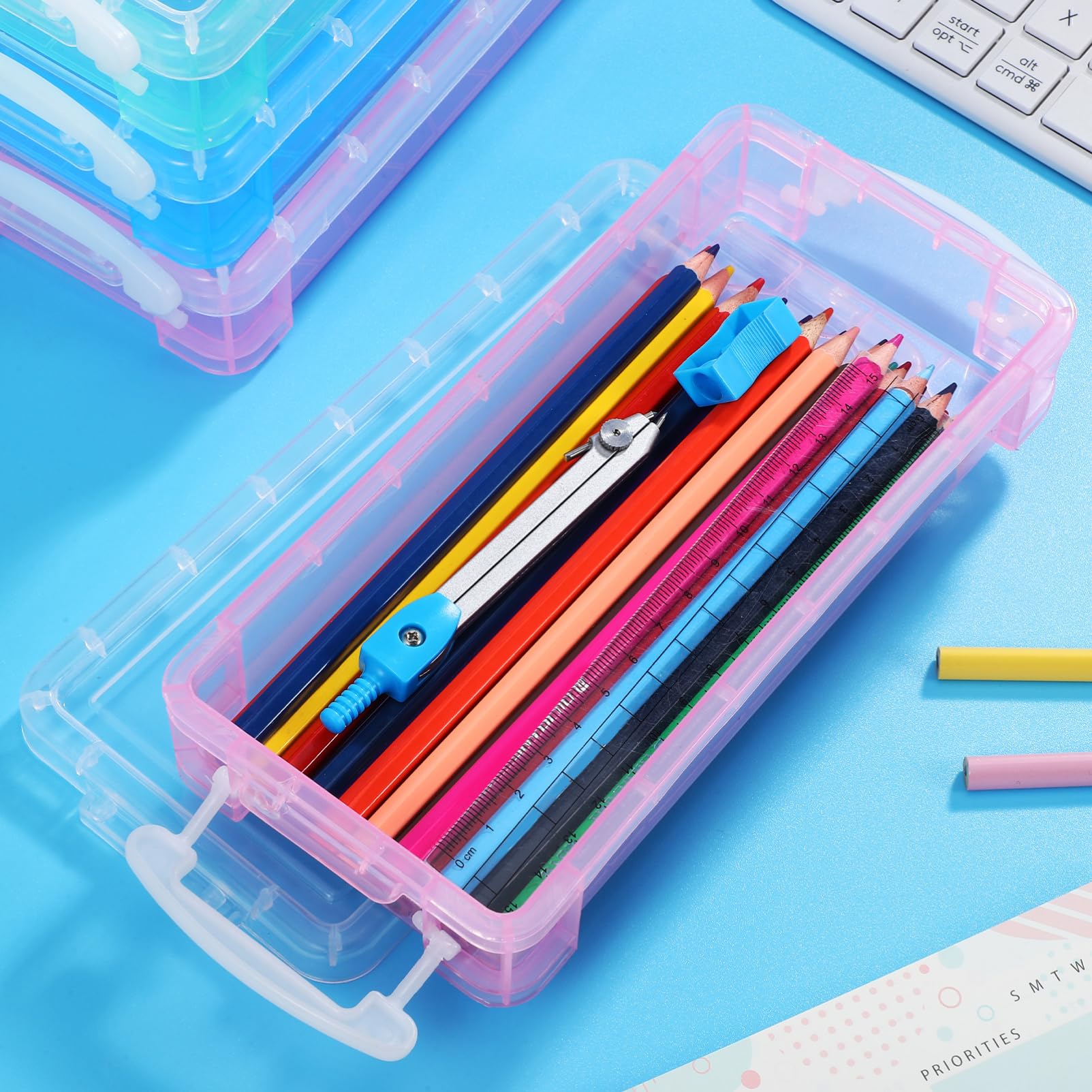 6 Cajas de Lápices de Plástico Transparente Gran Capacidad y Función Protectora para Almacenamiento y Organización de Marcadores y Pinceles