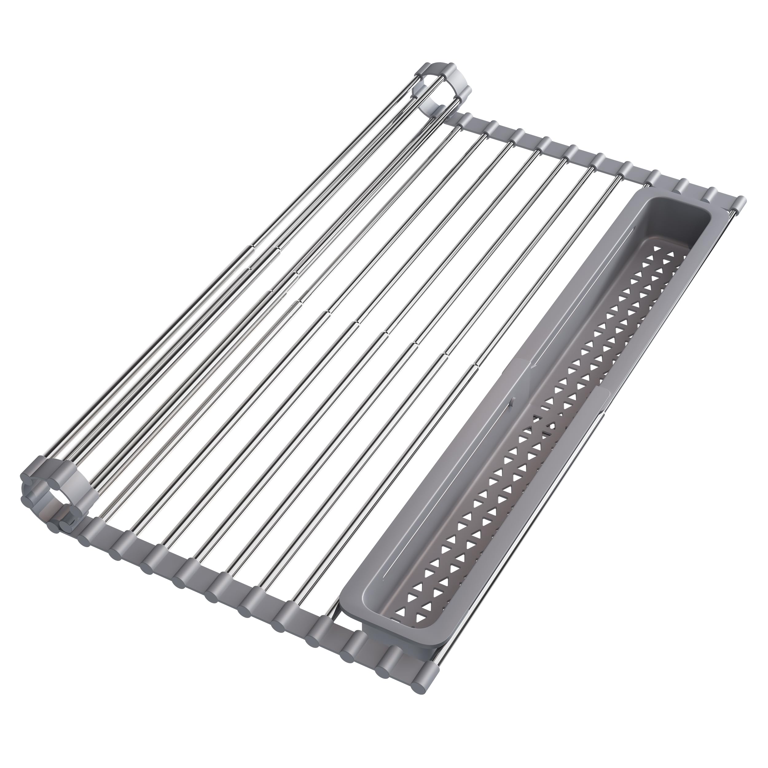 JASIWAY Scolapiatti da Appoggio, Scolapiatti Pieghevole e Rimovibile Sopra il Lavello, Scolapiatti in Acciaio Inossidabile per Tazze, Frutta, Verdura, Grigio (39,3-59,1 cm)