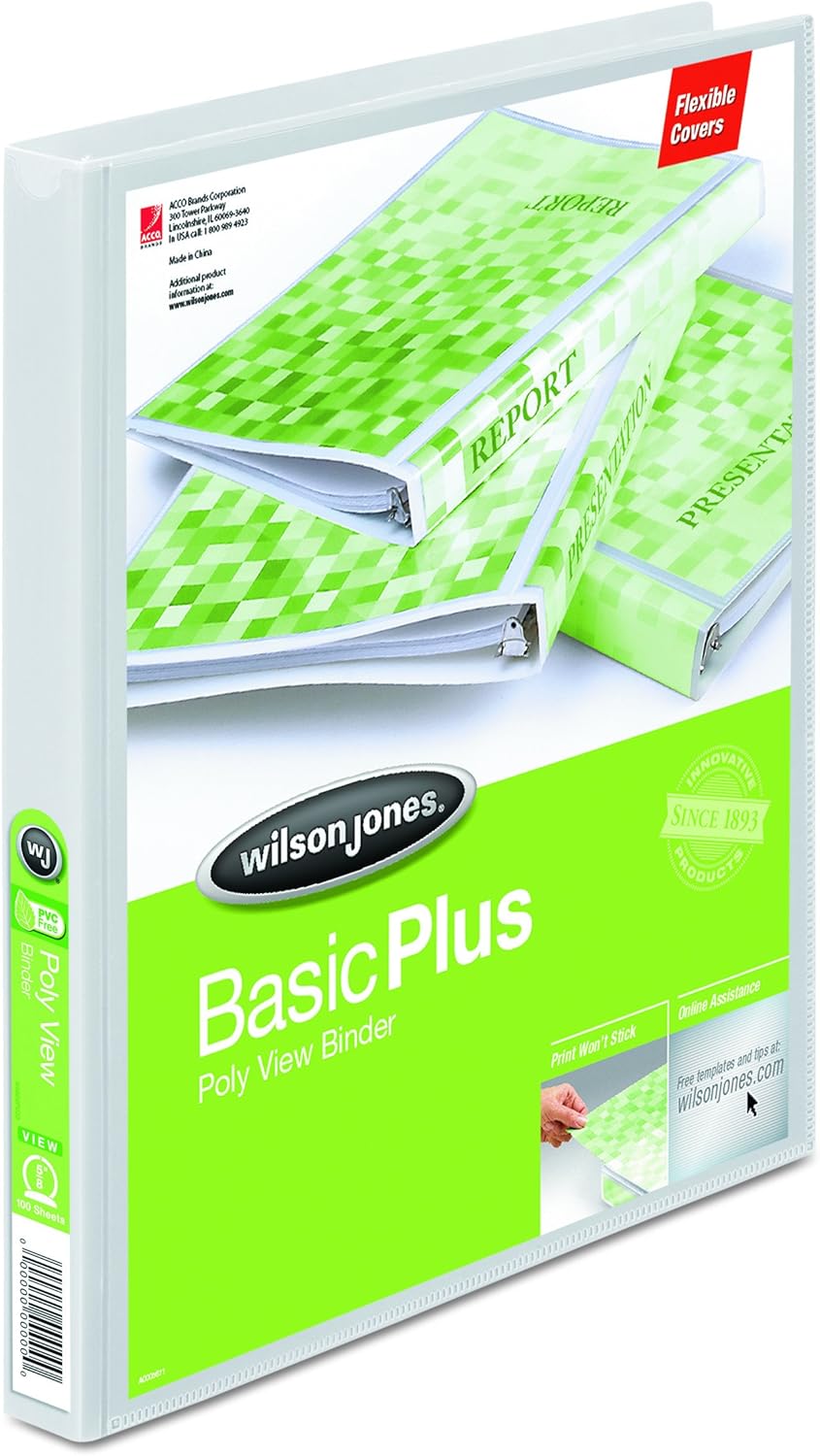 Wilson Jones Flex Poly View Binder, Round Ring, 5/8 Inch