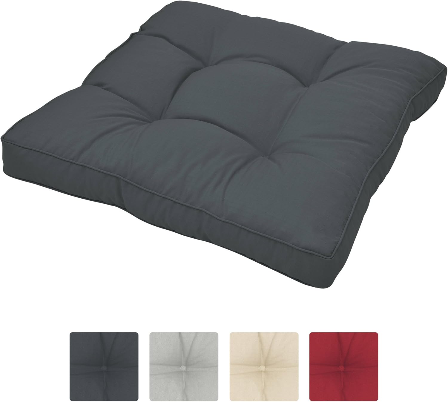 Beautissu Cojines Lounge Exterior XLuna Asiento Muebles Mimbre jardín Acolchado Grueso ca. 60x60x10 cm Gris Grafito - colchonetas cómodas para Bancos y sillones - Cojin Asiento o Respaldo