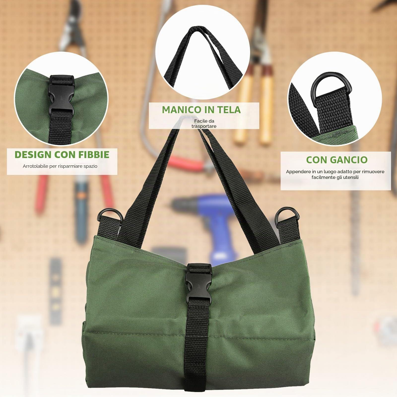 Borsa per attrezzi, borsa portachiavi in tela, borsa per attrezzi multifunzionale con 5 tasche con cerniera, ideale per idraulici, commercianti ed elettricisti