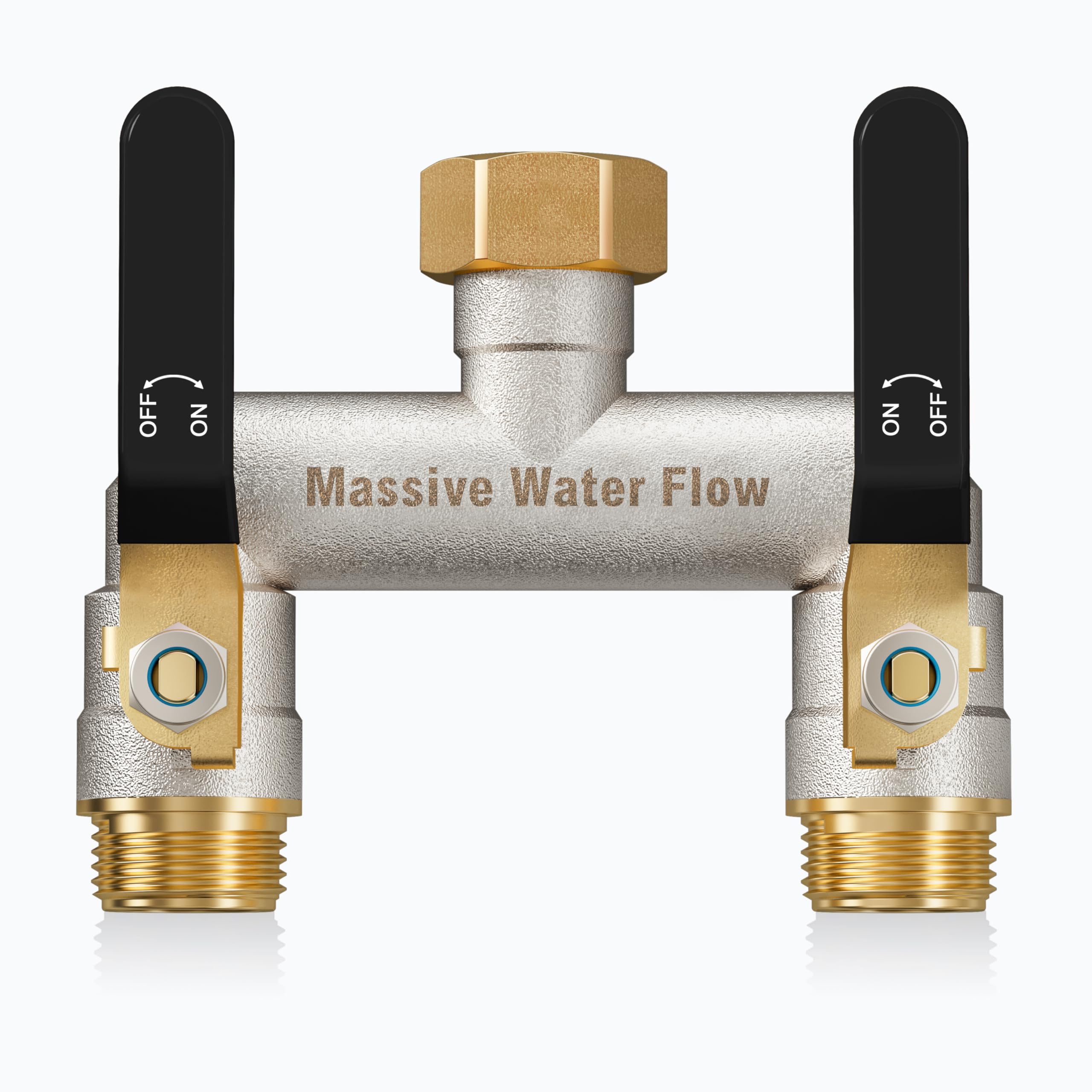 HugWaFlw 2-Way Distributor, Water Distributor 2-Way Distributor Water 3/4 Inch, Water Connection Distributor, Nickel-Plated Solid Large Flow Garden Distributor, Extended Metal Handle (Black)