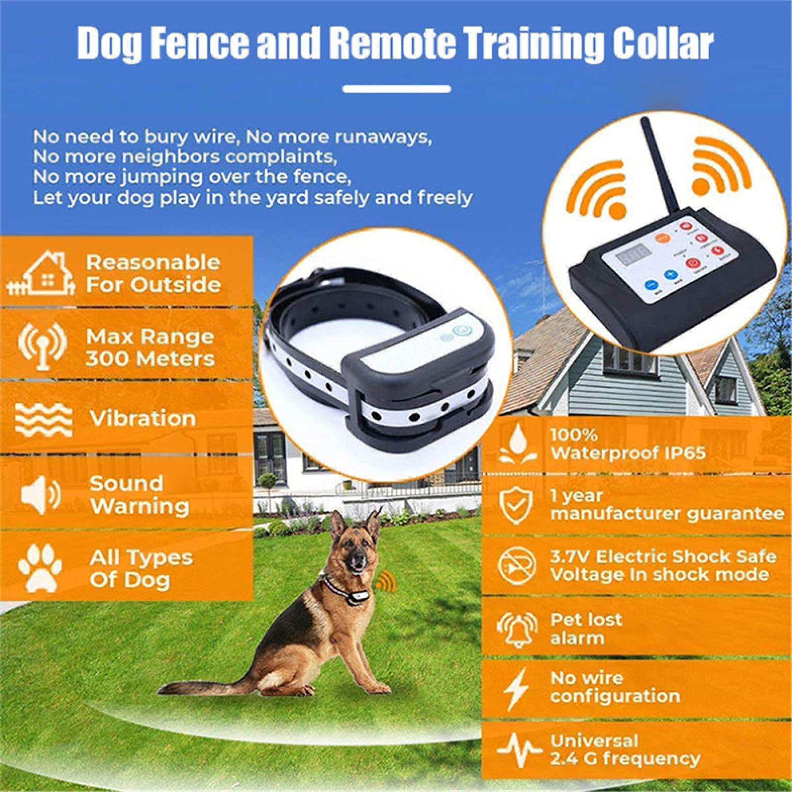 1pc clôture pour Chien sans Fil clôture électronique pour Animaux de Compagnie étanche avec Fonction de Son et de Choc 2 en 1 Collier d'entraînement de clôture pour Chien électrique