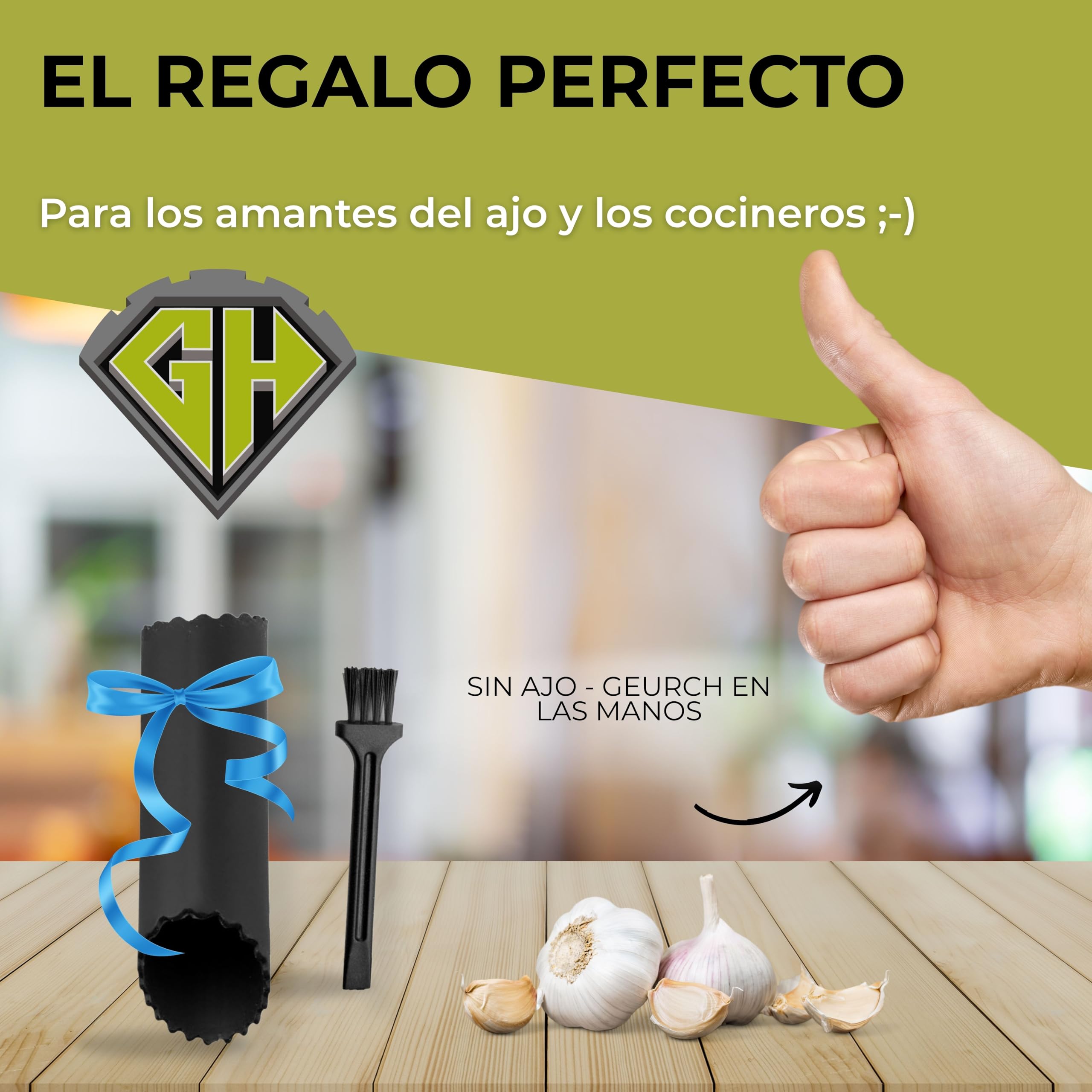 Gadget-Hero - Pelador de ajos de silicona, apto para lavavajillas, resistente y fácil de limpiar, eficiente pelador de ajos para un rápido procesamiento de ajo (pelador negro)