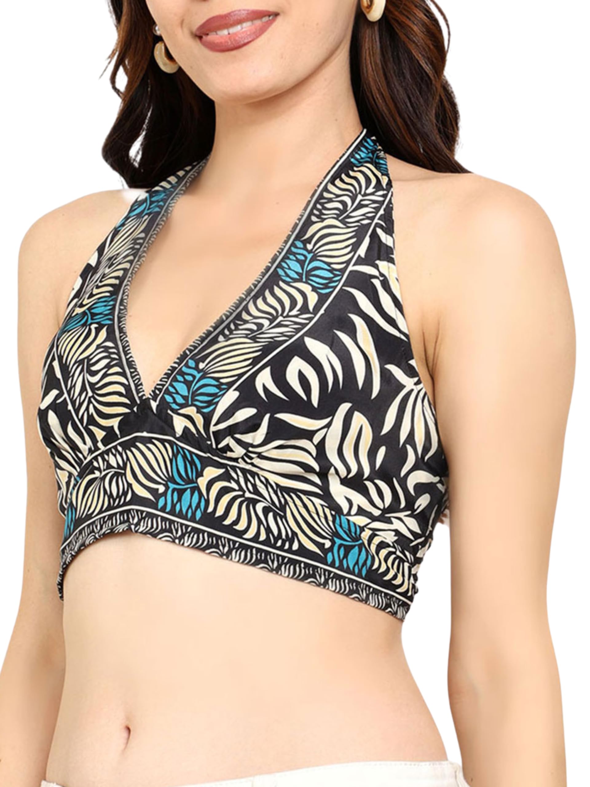 ke kanhaexports Women & Girls' Casual Crop Top V Neck Sleeveless Tops Backless Halter Tie Up Adjustable top Free Size Chic and Comfortable Fashion Any Occasion (Thunder Black 2965)-picture-30