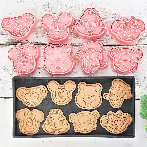 Juego de cortadores de galletas de dibujos animados de 8 piezas, sellos de diseño elevado de anime 3D para hornear divertidos, materiales seguros,