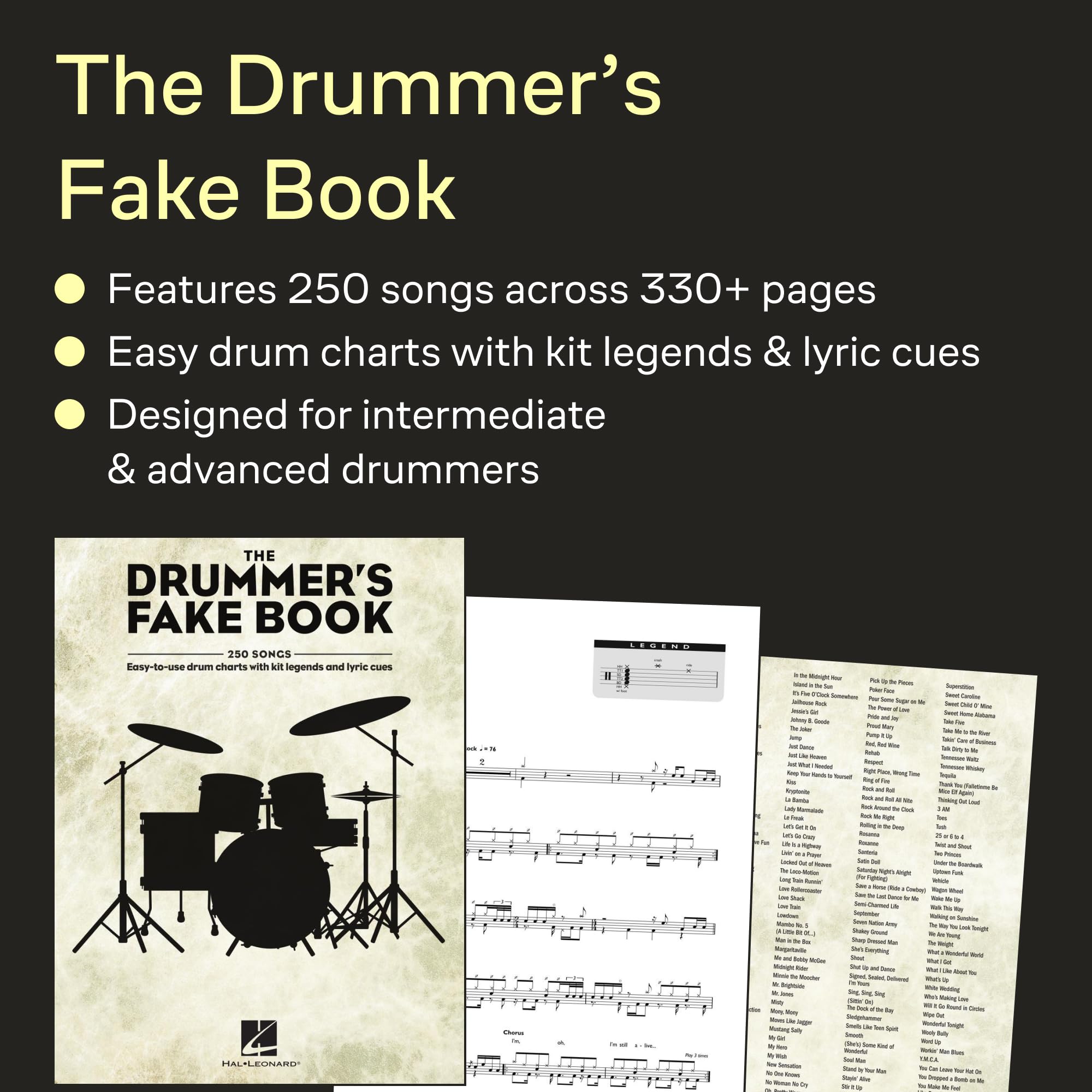 The Drummer's Fake Book: Easy-To-Use Drum Charts with Kit Legends and Lyric Cues